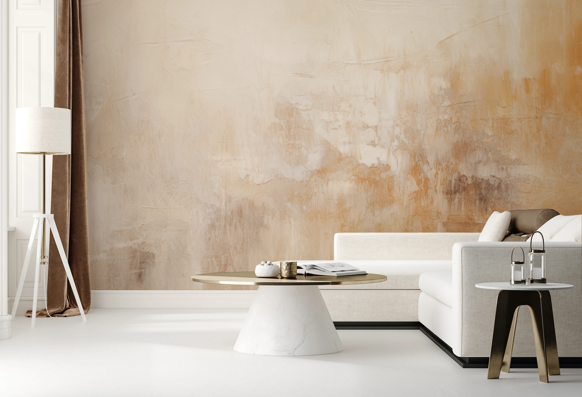 Zdjęcie prezentuje aranżację wnętrza z użyciem fototapety o nazwie Creamy Canvas #2 pokazanej w aranżacji wnętrza.