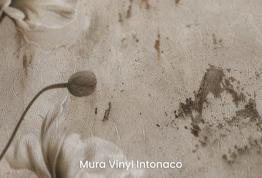 Zbliżenie na artystyczną fototapetę o nazwie Monochrome Elegance na podłożu Mura Vinyl Intonaco - struktura tartego tynku.