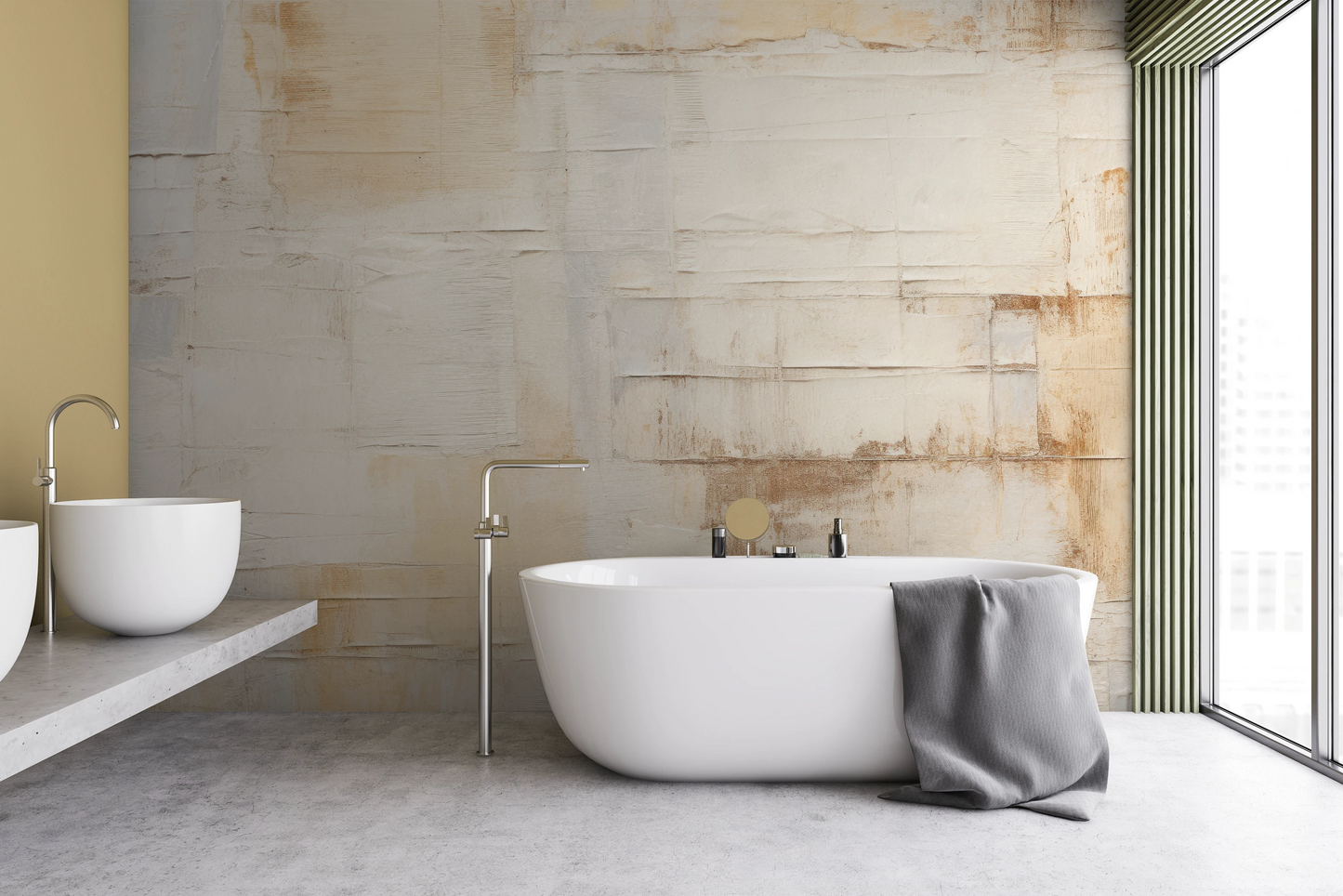 Zdjęcie prezentuje aranżację wnętrza z użyciem fototapety o nazwie Parchment Hues pokazanej w aranżacji wnętrza.