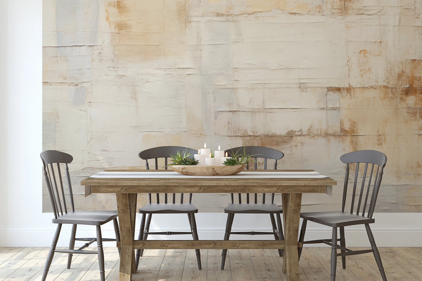 Wzór fototapety malowanej o nazwie Parchment Hues pokazanej w aranżacji wnętrza.