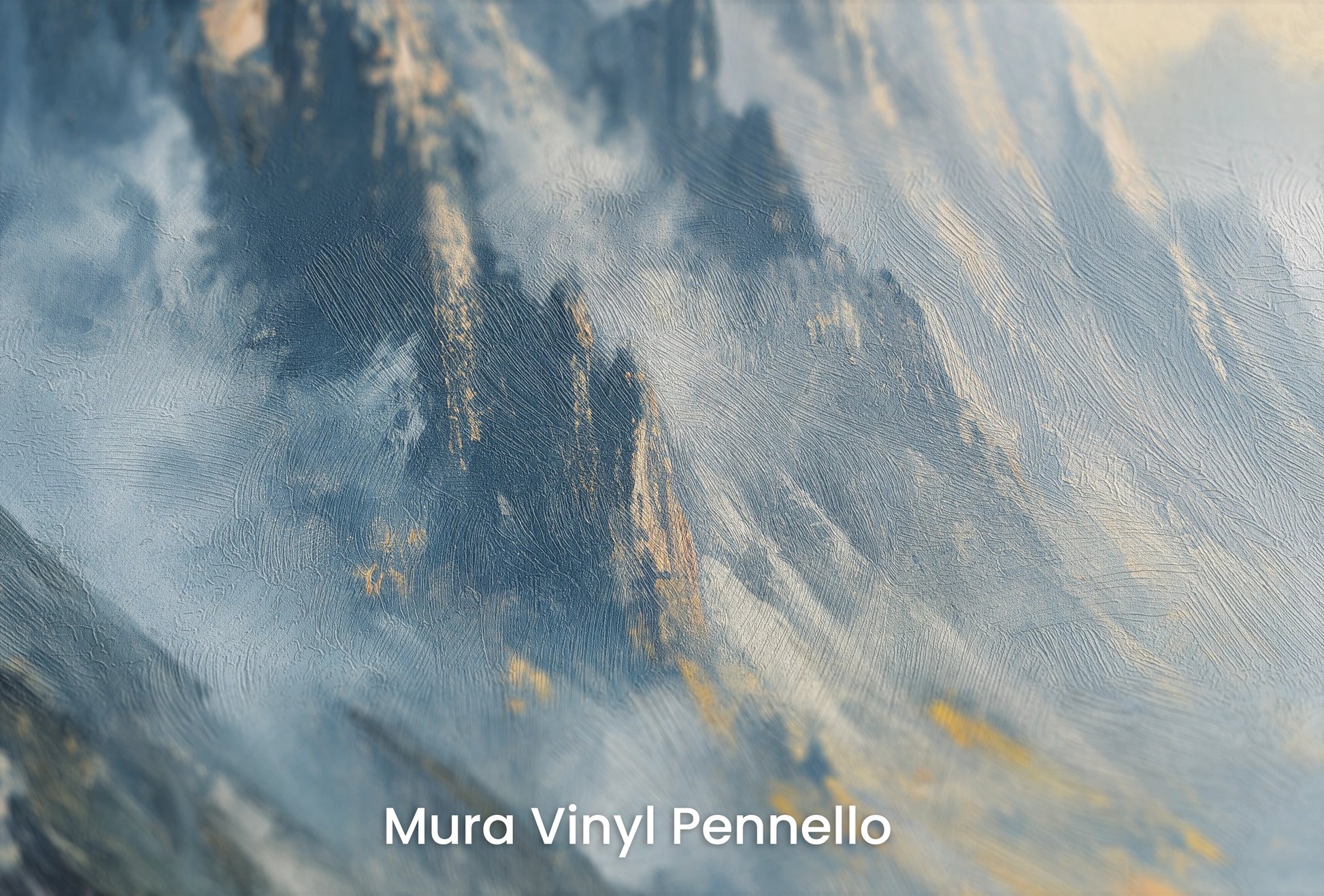 Zbliżenie na artystyczną fototapetę o nazwie Mountain Majesty na podłożu Mura Vinyl Pennello - faktura pociągnięć pędzla malarskiego.