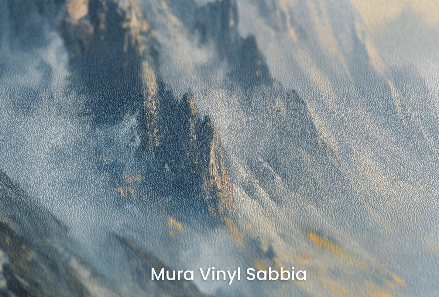 Zbliżenie na artystyczną fototapetę o nazwie Mountain Majesty na podłożu Mura Vinyl Sabbia struktura grubego ziarna piasku.