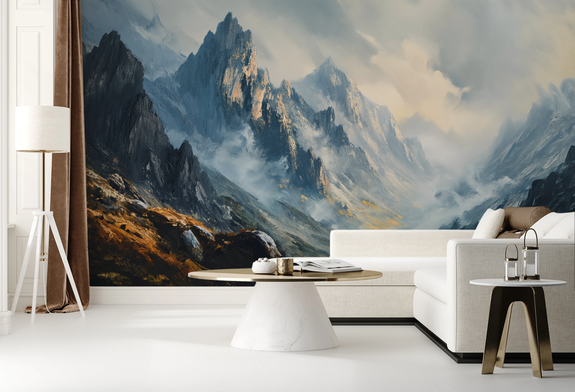 Fototapeta artystyczna o nazwie Mountain Majesty pokazana w aranżacji wnętrza.