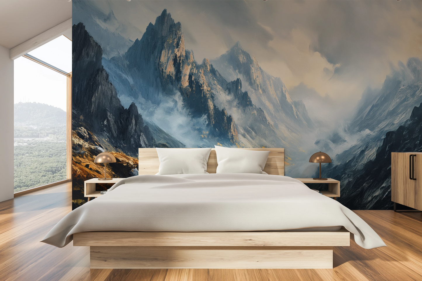 Wzór fototapety artystycznej o nazwie Mountain Majesty pokazanej w aranżacji wnętrza.