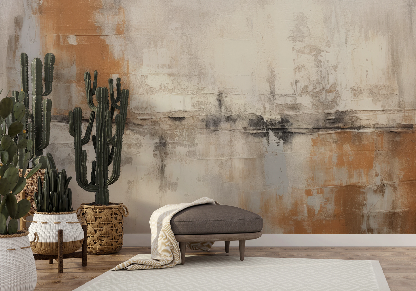 Wzór fototapety malowanej o nazwie Golden Patina pokazanej w aranżacji wnętrza.