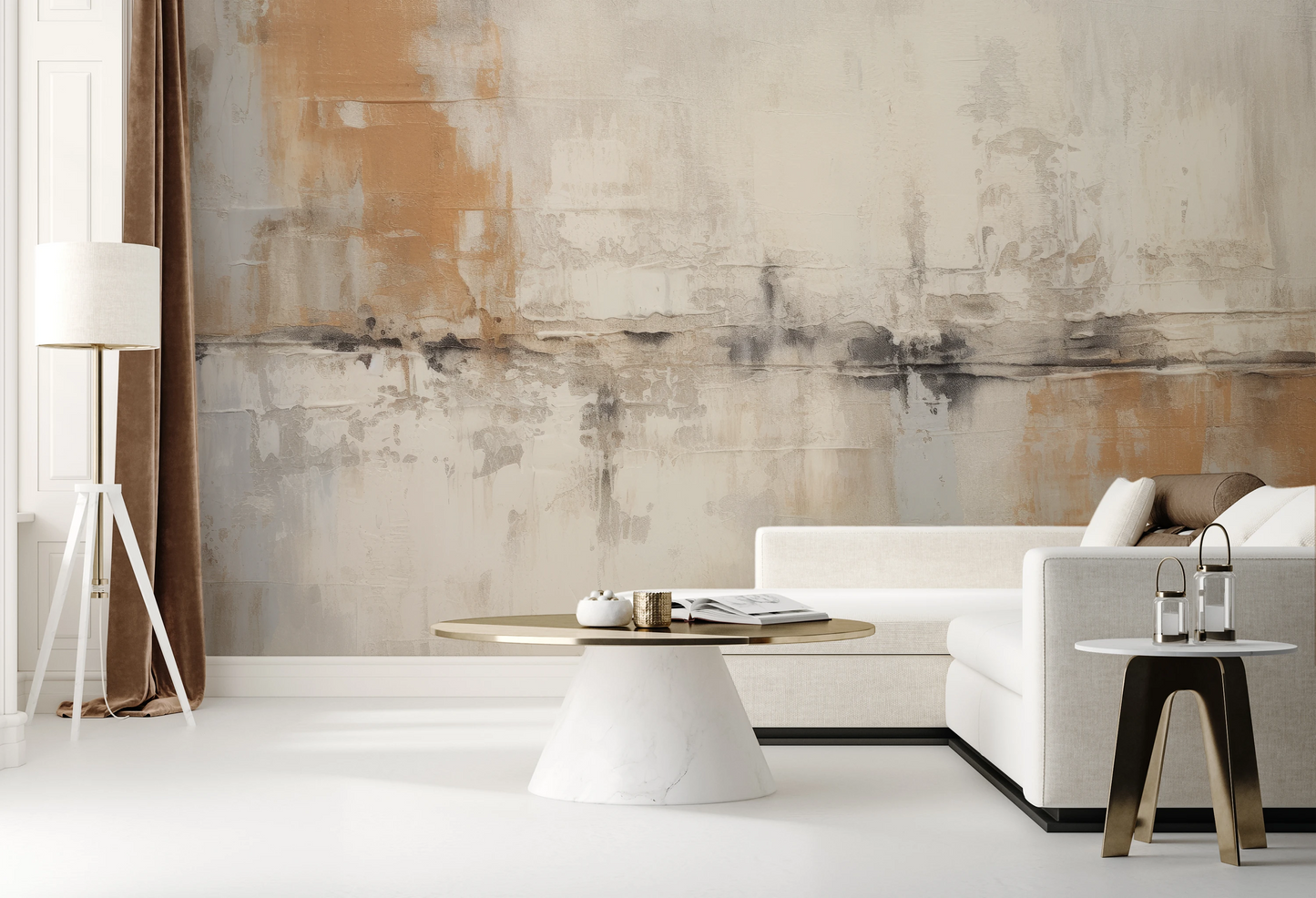 Wzór fototapety artystycznej o nazwie Golden Patina pokazanej w aranżacji wnętrza.