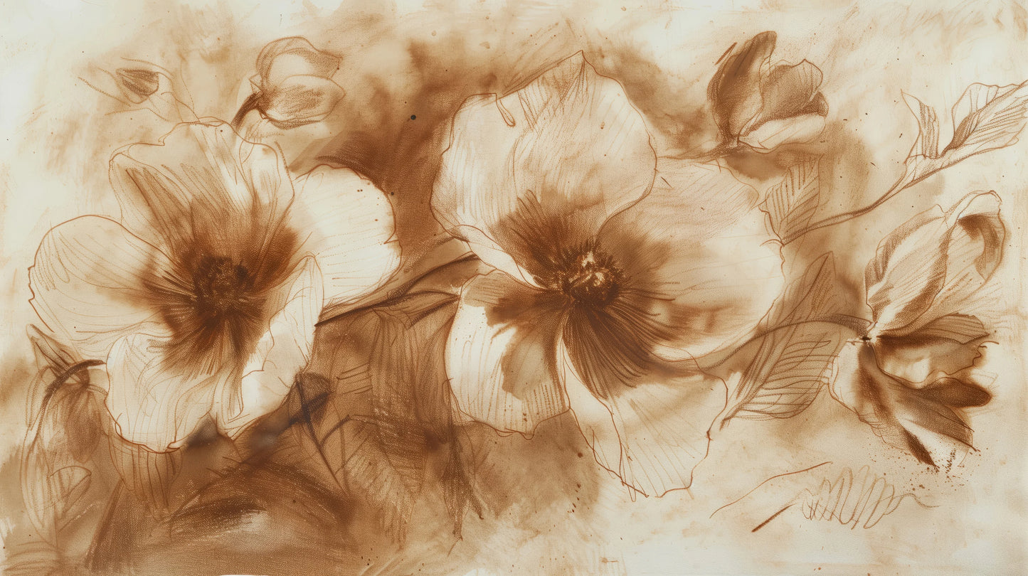 Prezentacja całego wzoru fototapety o nazwie Sepia Flora