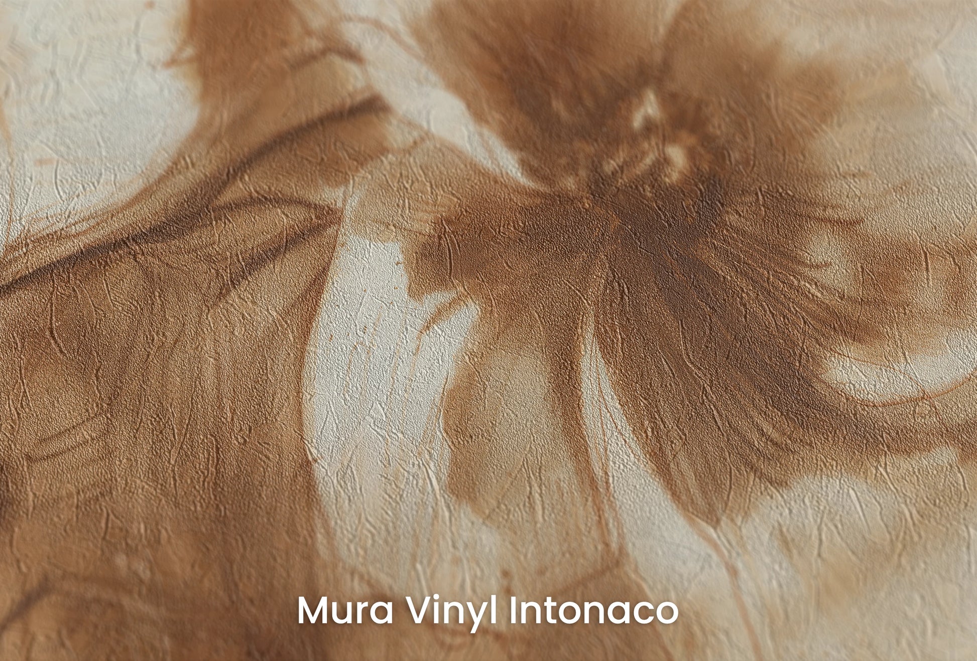 Zbliżenie na artystyczną fototapetę o nazwie Sepia Flora na podłożu Mura Vinyl Intonaco - struktura tartego tynku.