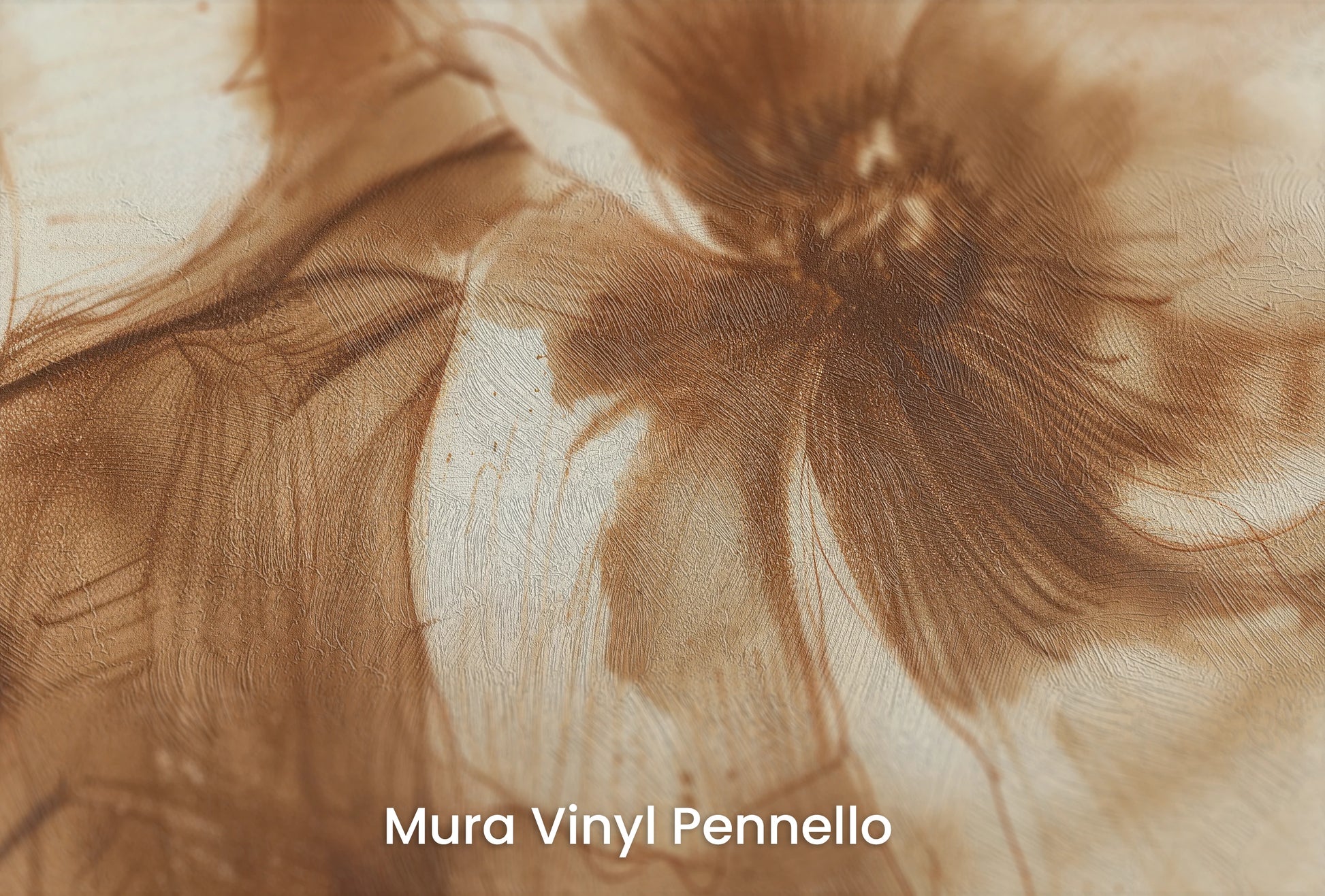 Zbliżenie na artystyczną fototapetę o nazwie Sepia Flora na podłożu Mura Vinyl Pennello - faktura pociągnięć pędzla malarskiego.