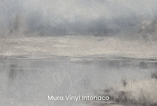 Zbliżenie na artystyczną fototapetę o nazwie Spokojne Góry na podłożu Mura Vinyl Intonaco - struktura tartego tynku.