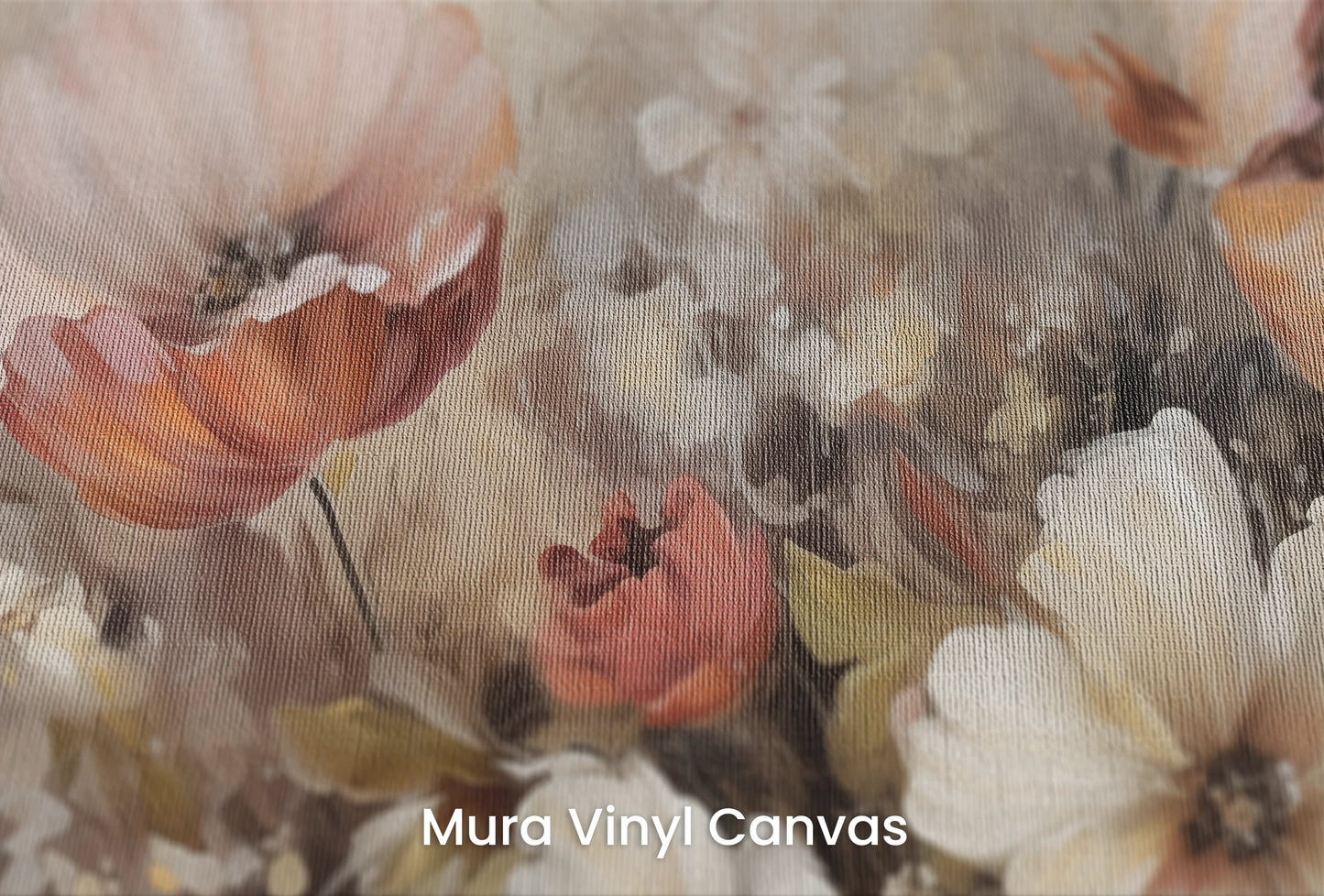 Zbliżenie na artystyczną fototapetę o nazwie Soft Floral Symphony na podłożu Mura Vinyl Canvas - faktura naturalnego płótna.