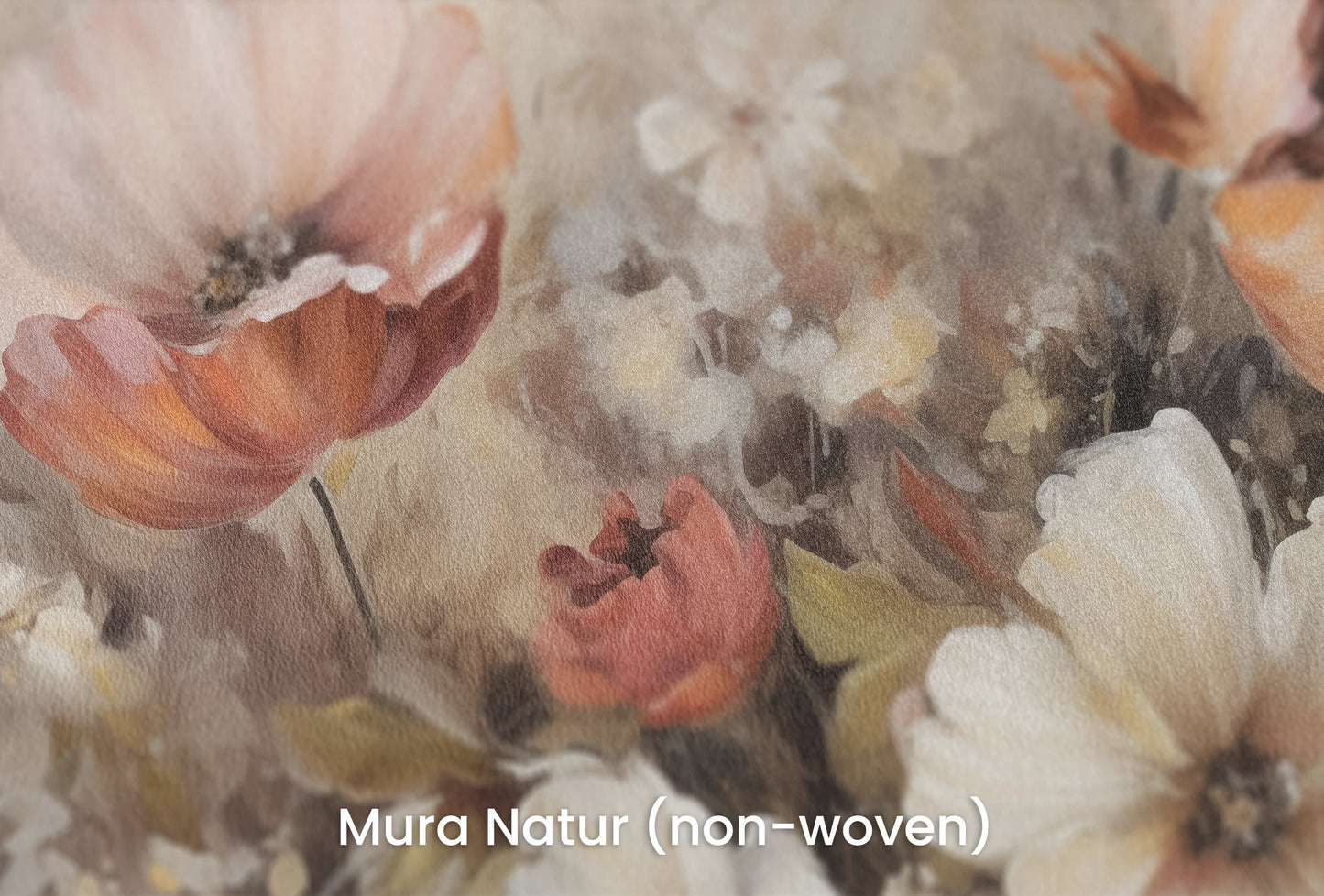 Zbliżenie na artystyczną fototapetę o nazwie Soft Floral Symphony na podłożu Mura Natur (non-woven) - naturalne i ekologiczne podłoże.
