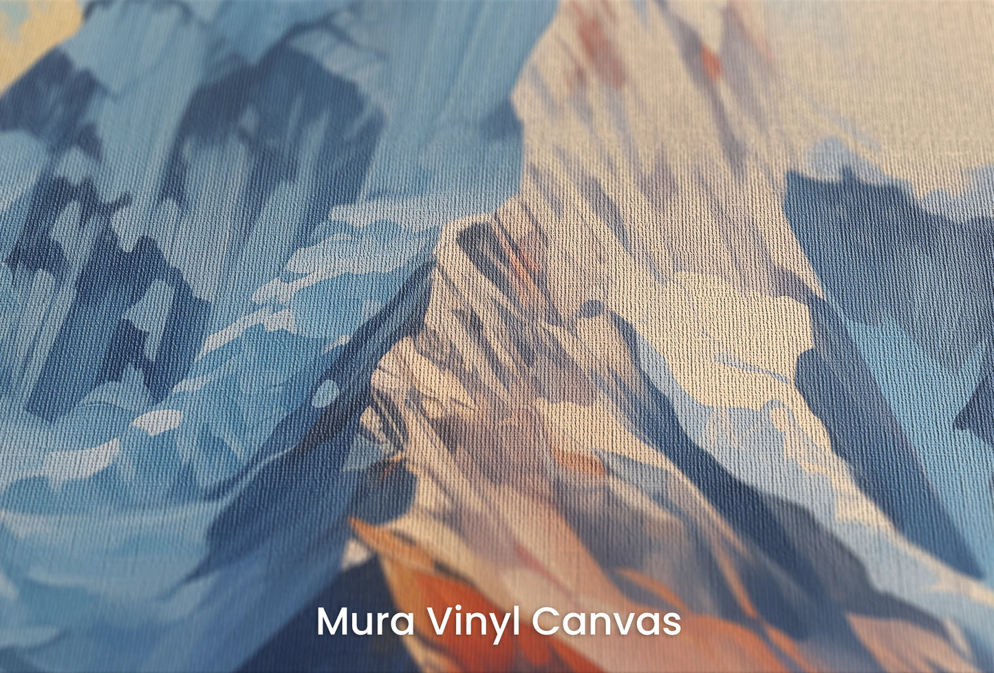Zbliżenie na artystyczną fototapetę o nazwie Sunset Peaks na podłożu Mura Vinyl Canvas - faktura naturalnego płótna.