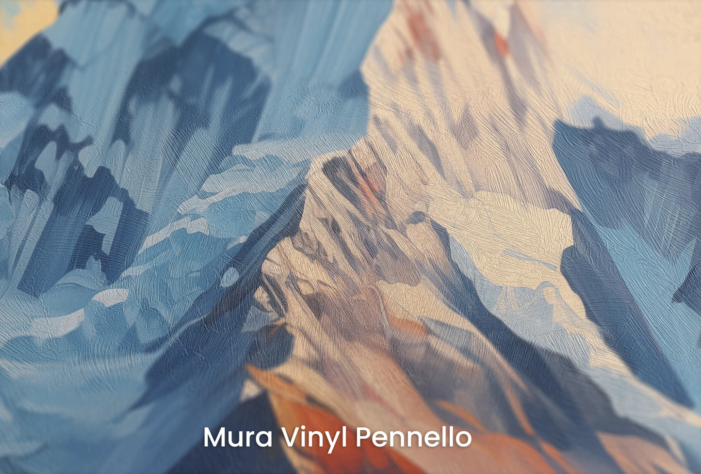 Zbliżenie na artystyczną fototapetę o nazwie Sunset Peaks na podłożu Mura Vinyl Pennello - faktura pociągnięć pędzla malarskiego.
