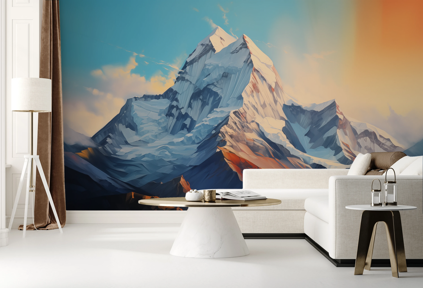 Fototapeta artystyczna o nazwie Sunset Peaks pokazana w aranżacji wnętrza.