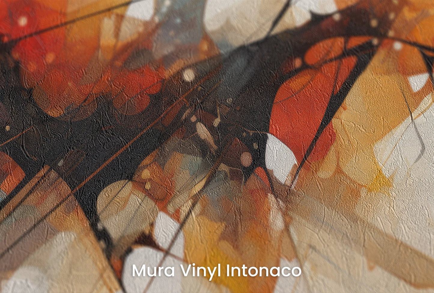 Zbliżenie na artystyczną fototapetę o nazwie Abstract Dynamics #3 na podłożu Mura Vinyl Intonaco - struktura tartego tynku.