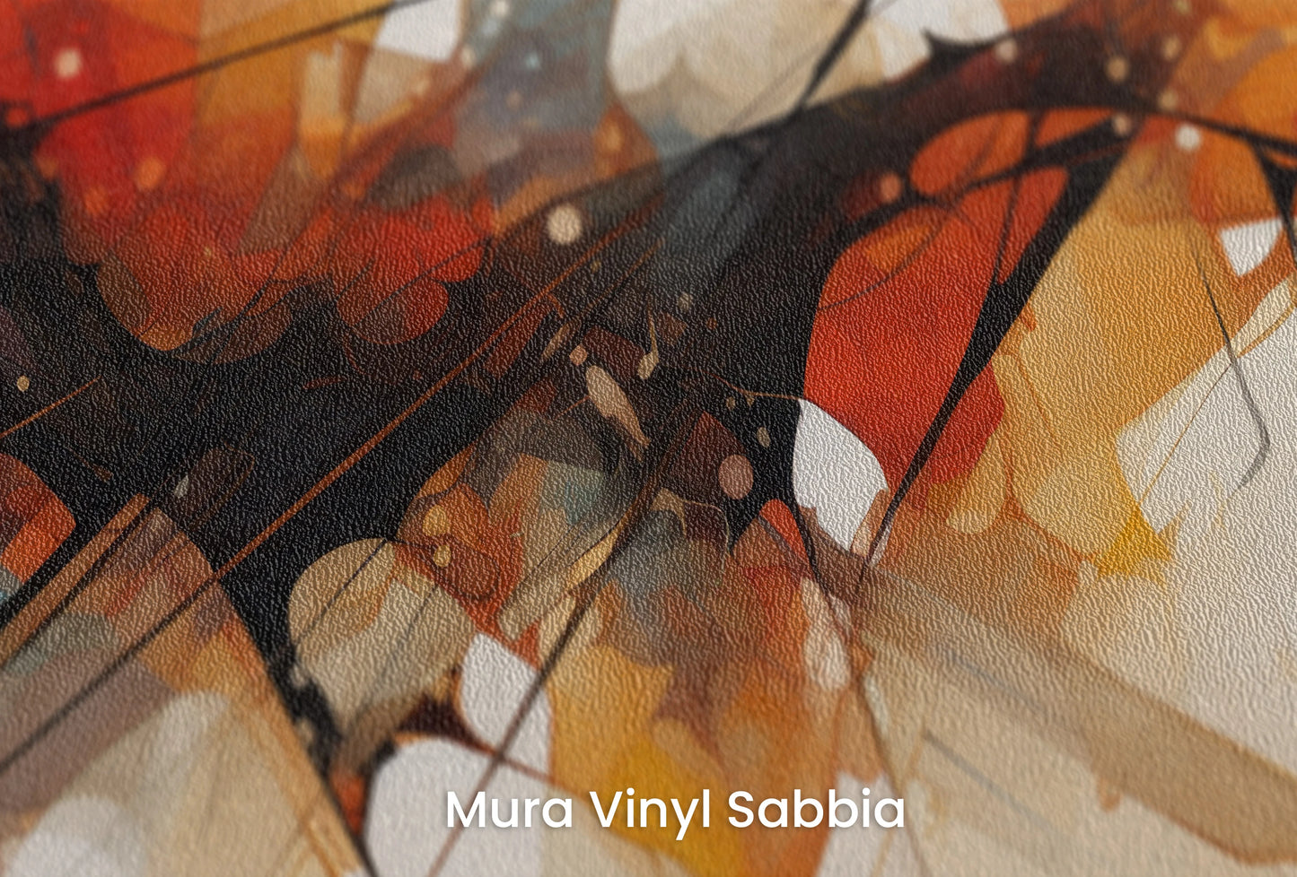 Zbliżenie na artystyczną fototapetę o nazwie Abstract Dynamics #3 na podłożu Mura Vinyl Sabbia struktura grubego ziarna piasku.