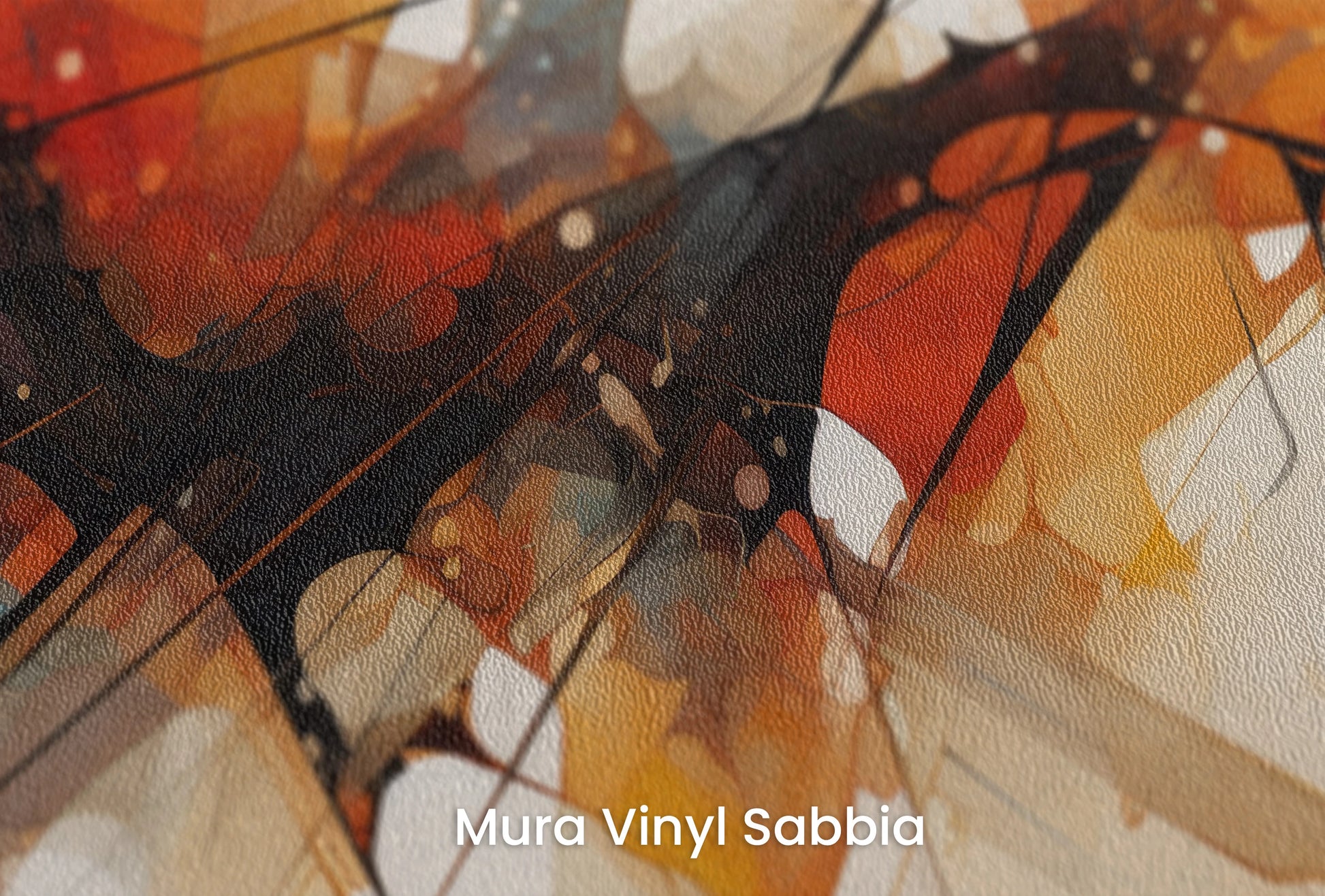 Zbliżenie na artystyczną fototapetę o nazwie Abstract Dynamics #3 na podłożu Mura Vinyl Sabbia struktura grubego ziarna piasku.