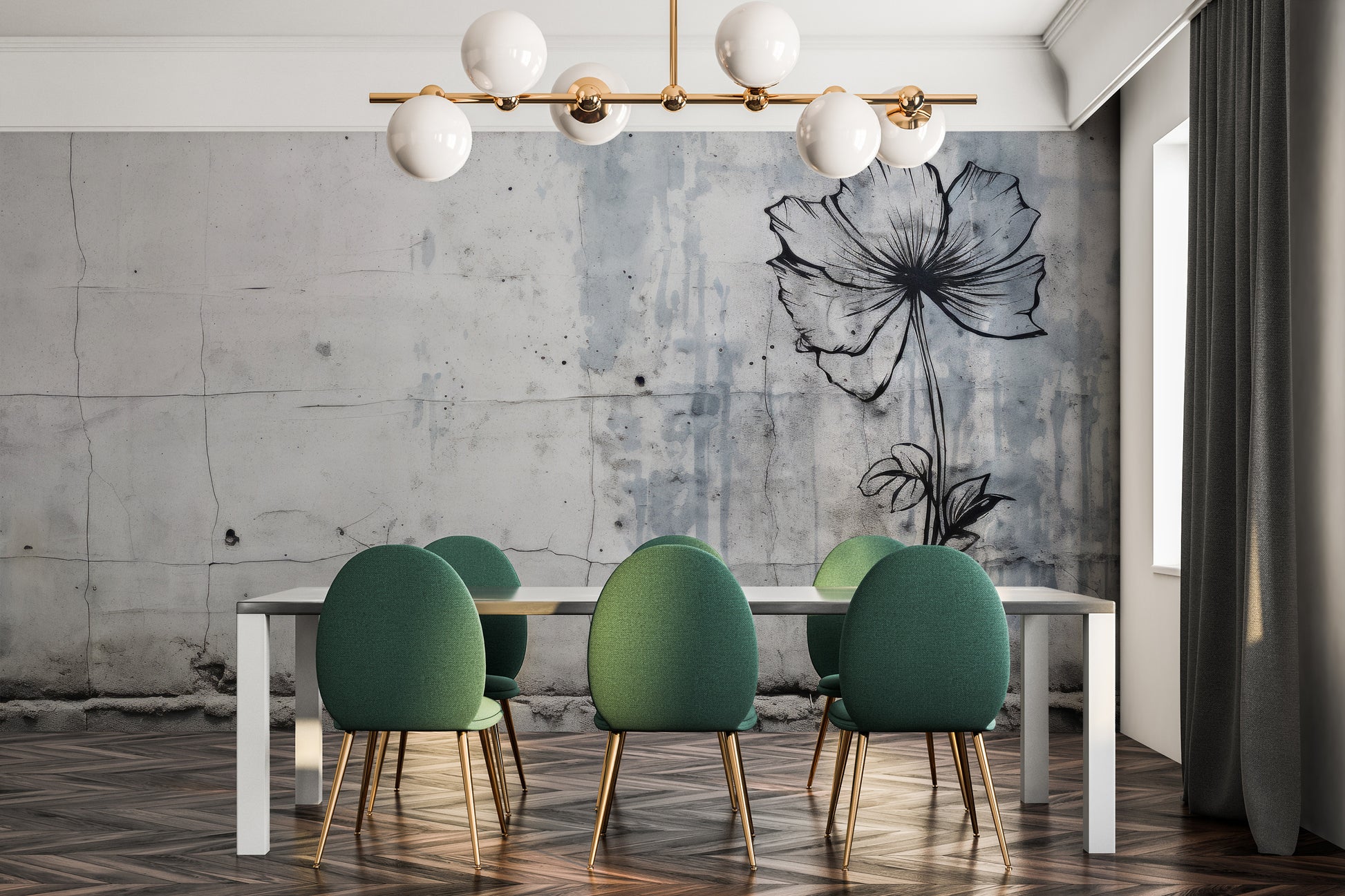 Fototapeta artystyczna o nazwie URBAN BLOSSOM pokazana w aranżacji wnętrza.