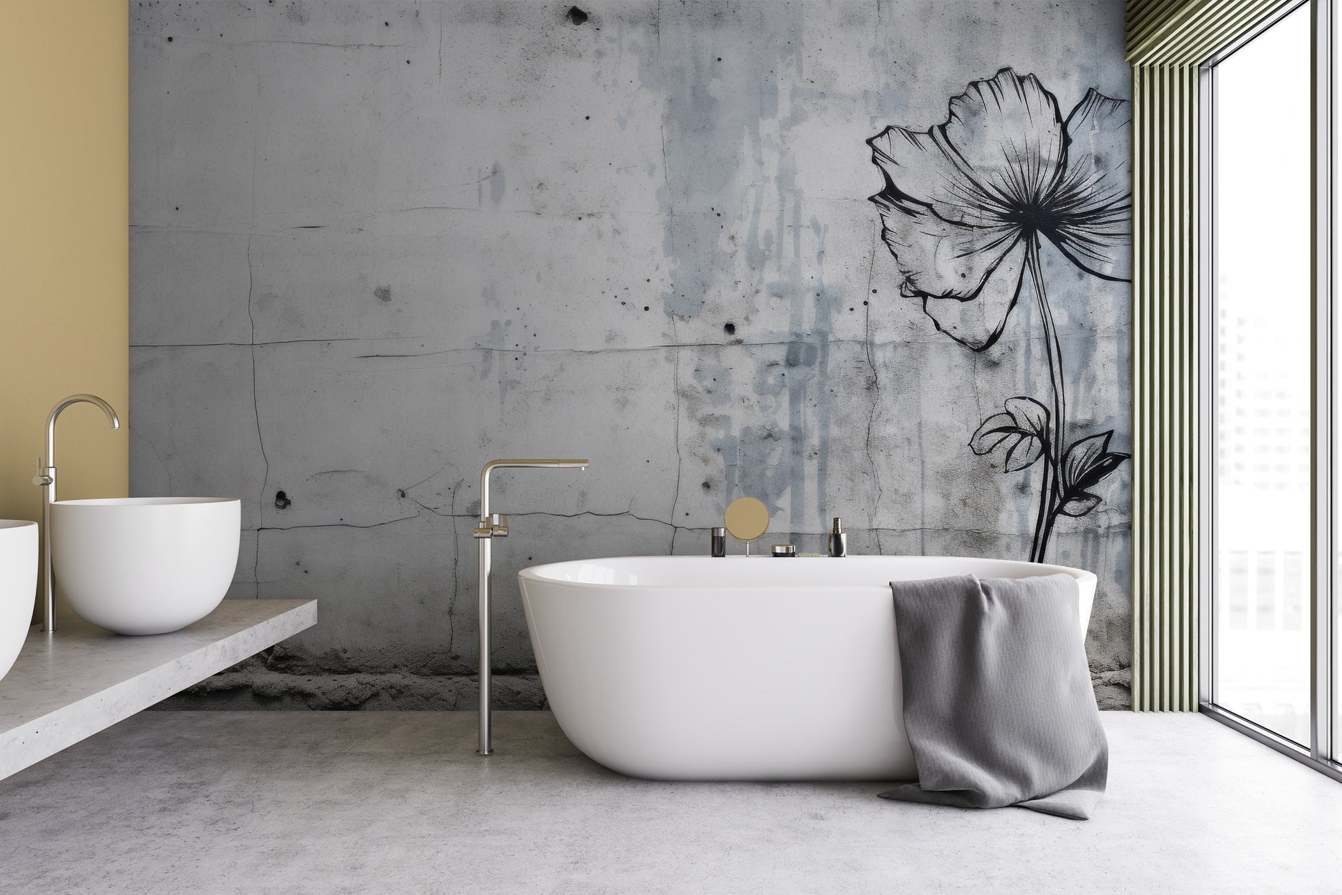 Wzór fototapety o nazwie URBAN BLOSSOM pokazanej w kontekście pomieszczenia.