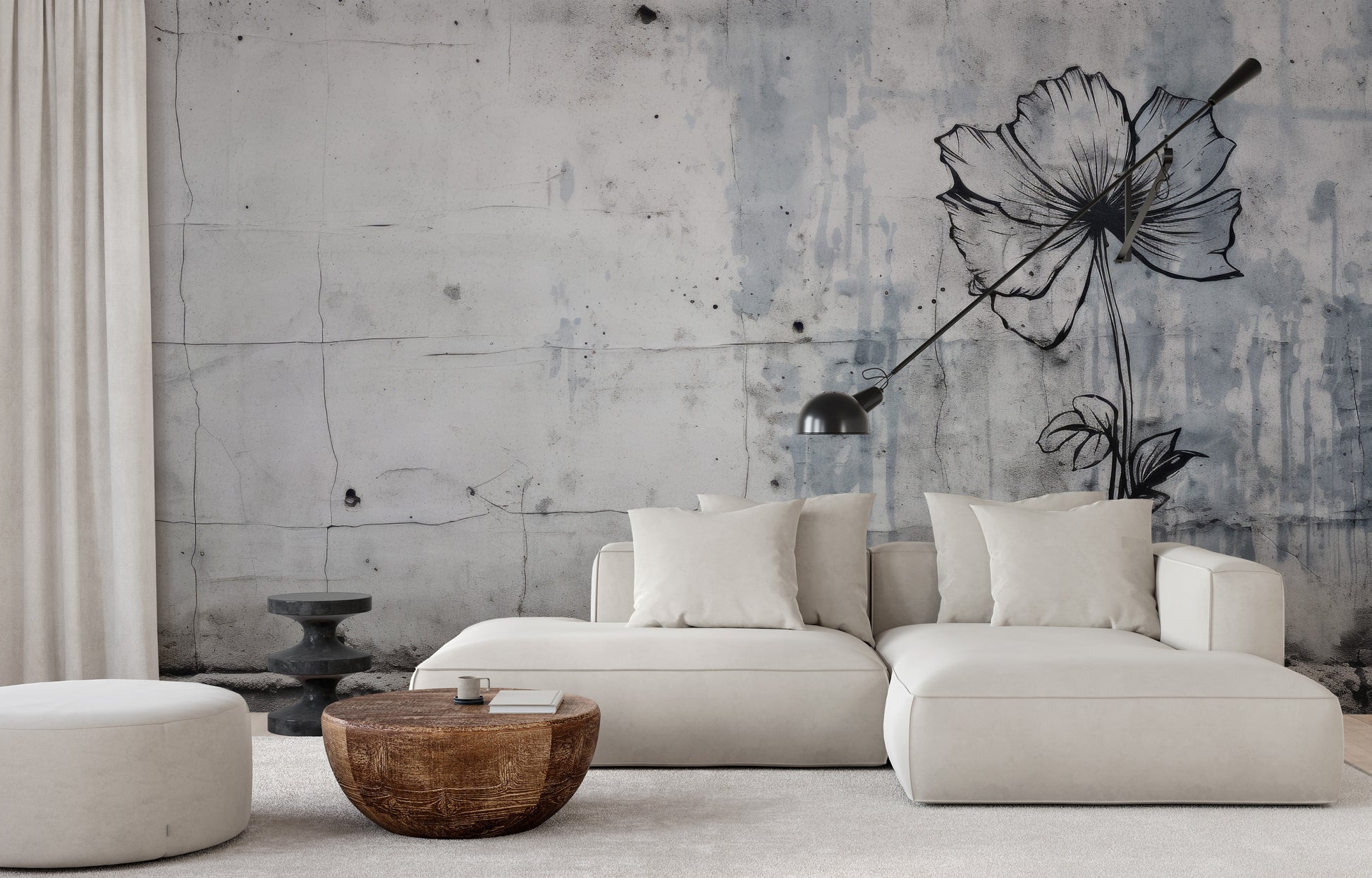 Wzór fototapety malowanej o nazwie URBAN BLOSSOM pokazanej w aranżacji wnętrza.