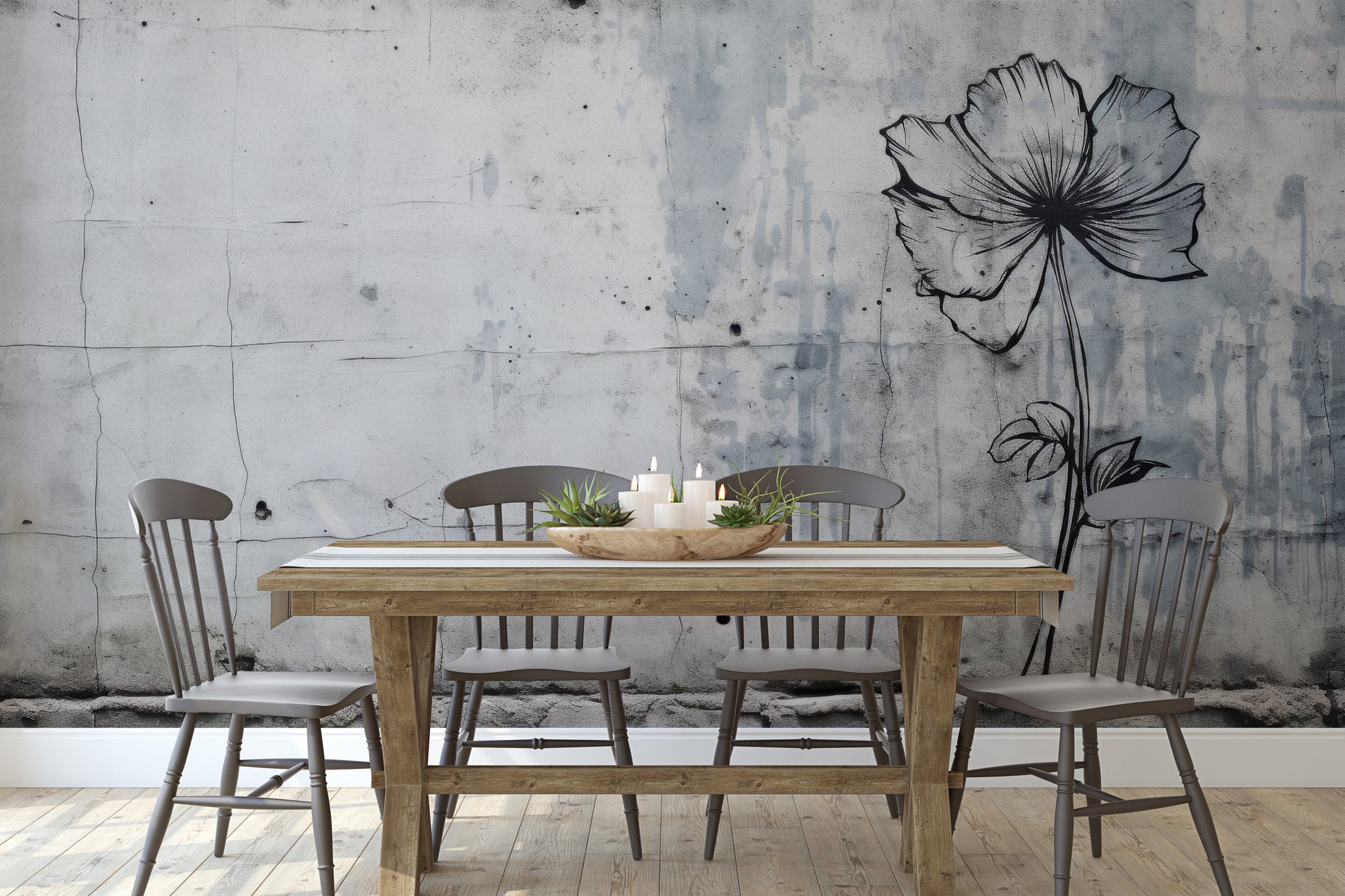 Wzór fototapety artystycznej o nazwie URBAN BLOSSOM pokazanej w aranżacji wnętrza.