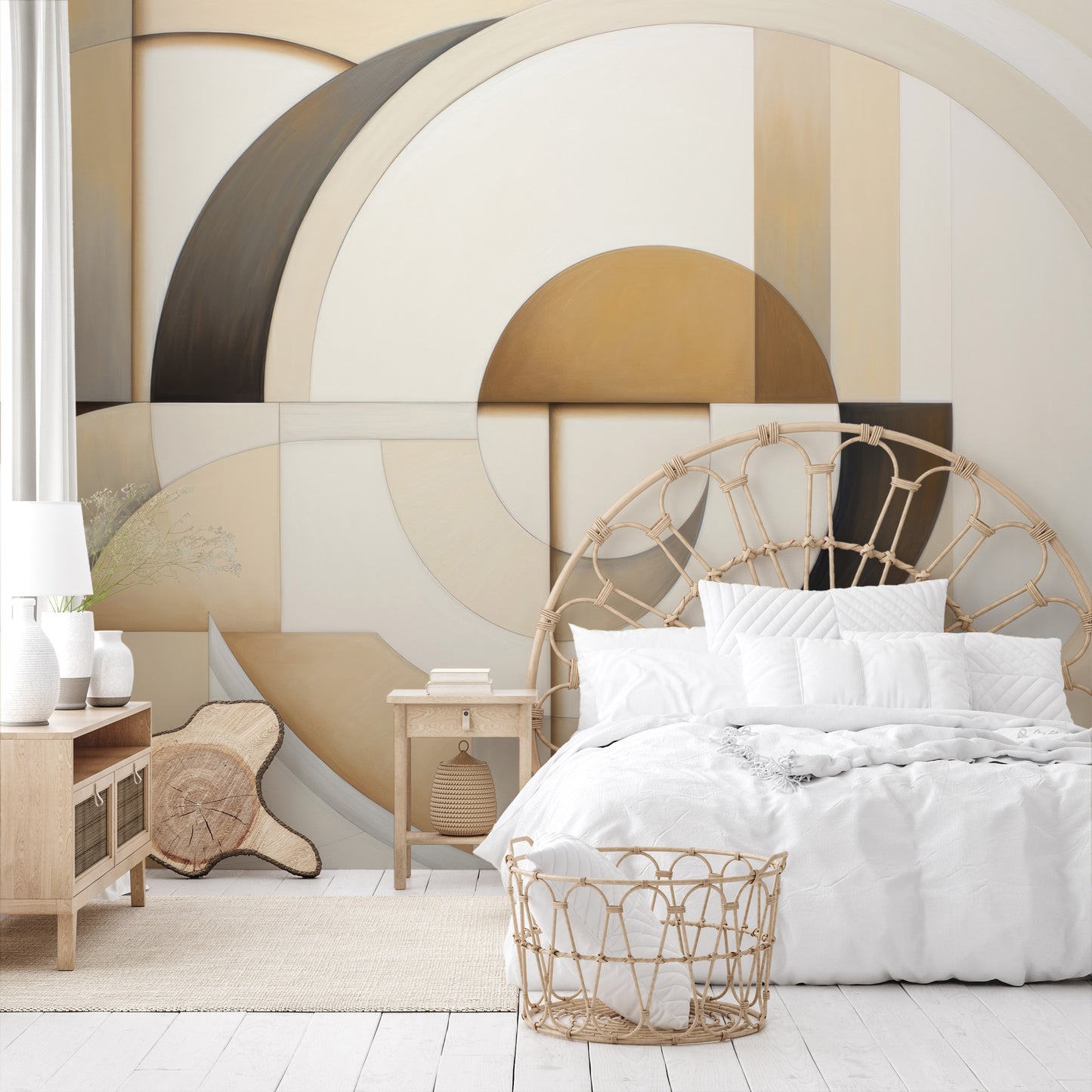 Wzór fototapety o nazwie MODERNIST SPHERICAL ARRAY pokazanej w kontekście pomieszczenia.