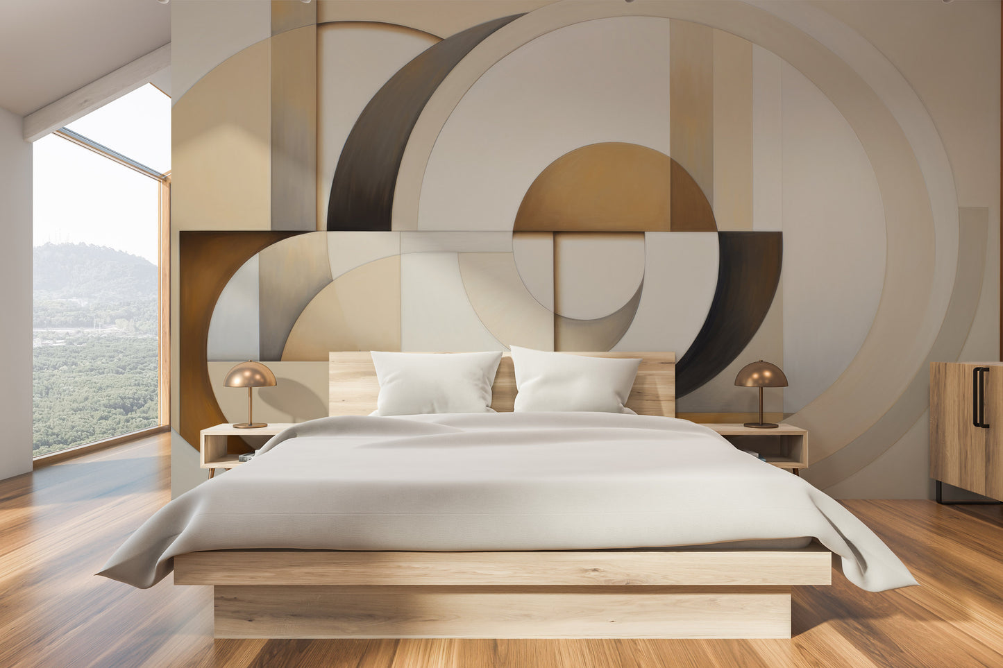 Wzór fototapety malowanej o nazwie MODERNIST SPHERICAL ARRAY pokazanej w aranżacji wnętrza.