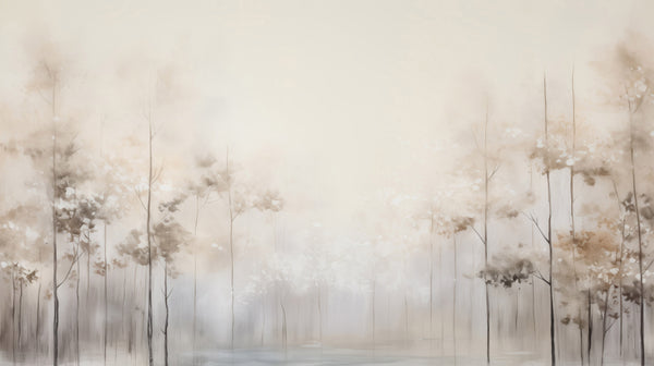 ETHEREAL GARDEN GLIMMER - papier peint artistique avec un paysage forestier brumeux