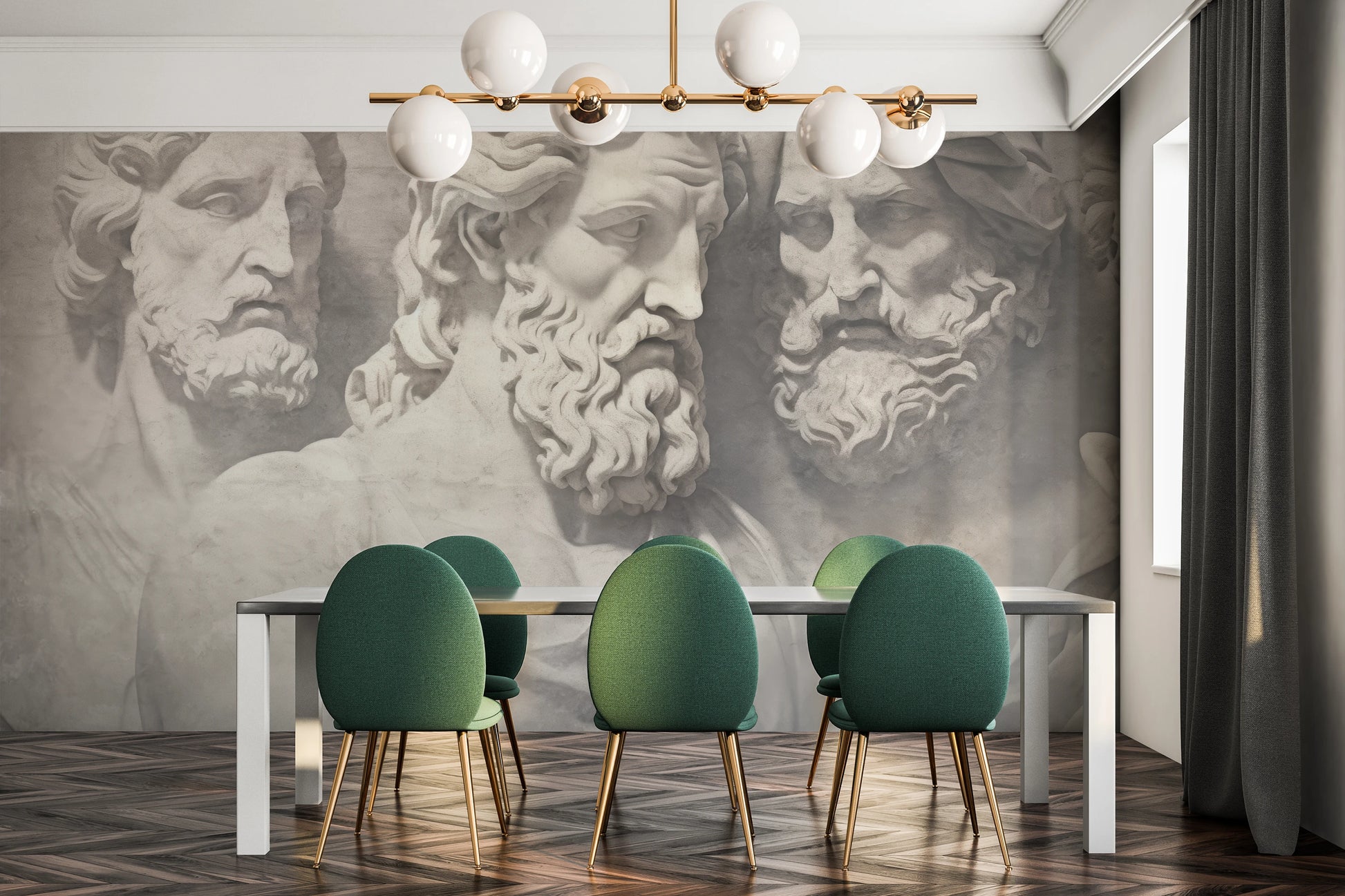 Wzór fototapety malowanej o nazwie Divine Gaze pokazanej w aranżacji wnętrza.