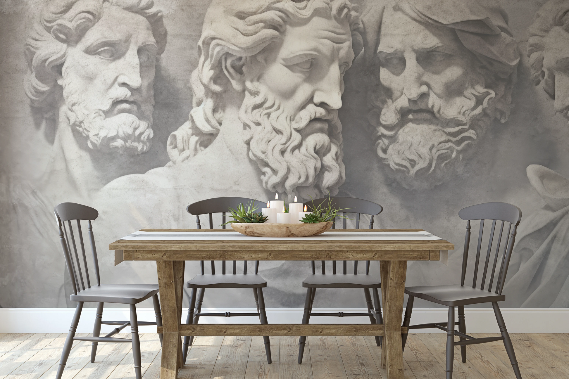 Wzór fototapety artystycznej o nazwie Divine Gaze pokazanej w aranżacji wnętrza.