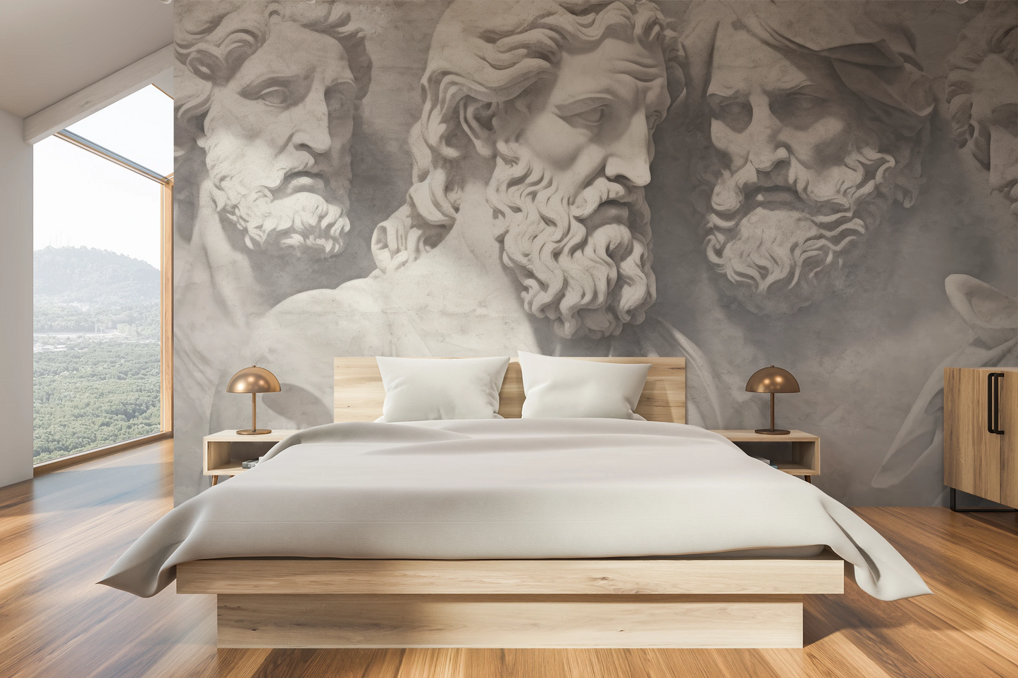 Zdjęcie prezentuje aranżację wnętrza z użyciem fototapety o nazwie Divine Gaze pokazanej w aranżacji wnętrza.