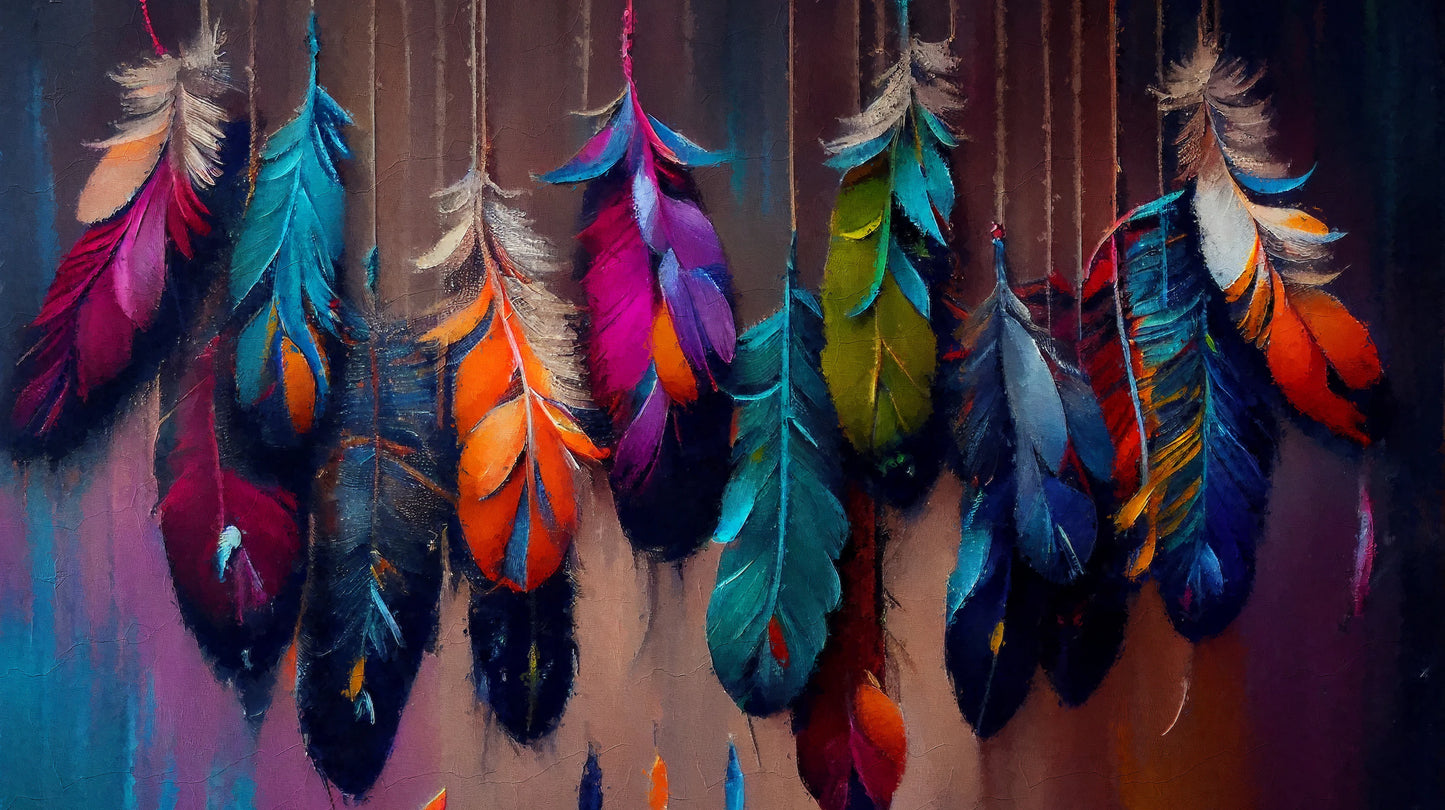 Prezentacja całego wzoru fototapety o nazwie Mystic Feathers
