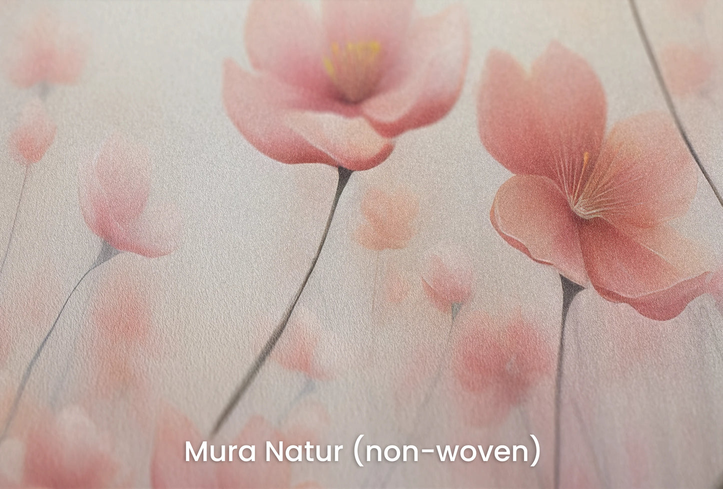 Zbliżenie na artystyczną fototapetę o nazwie Blossom Haze #2 na podłożu Mura Natur (non-woven) - naturalne i ekologiczne podłoże.