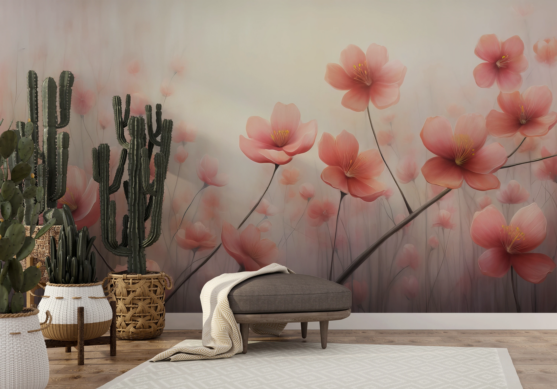 Fototapeta artystyczna o nazwie Blossom Haze #2 pokazana w aranżacji wnętrza.