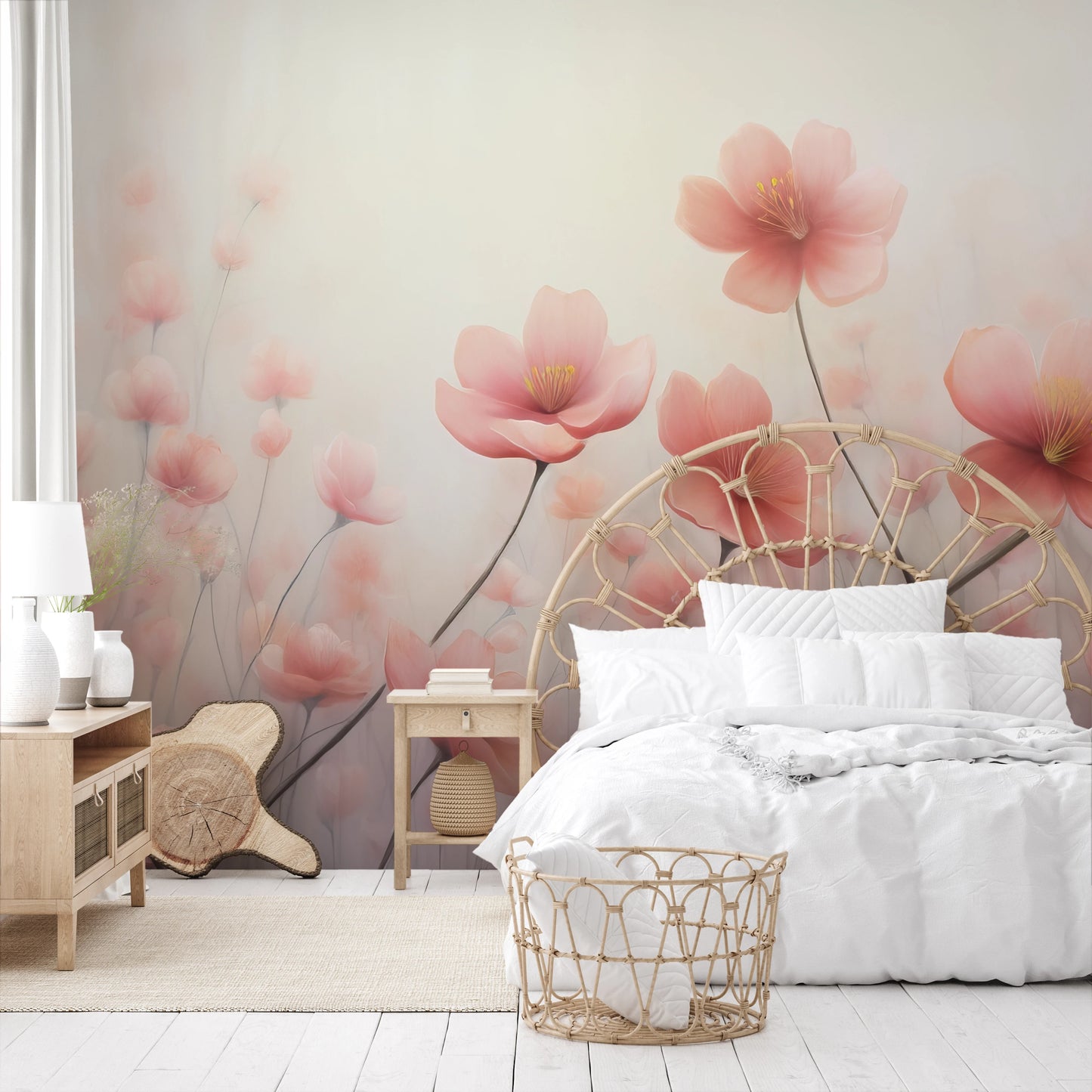 Wzór fototapety o nazwie Blossom Haze #2 pokazanej w kontekście pomieszczenia.