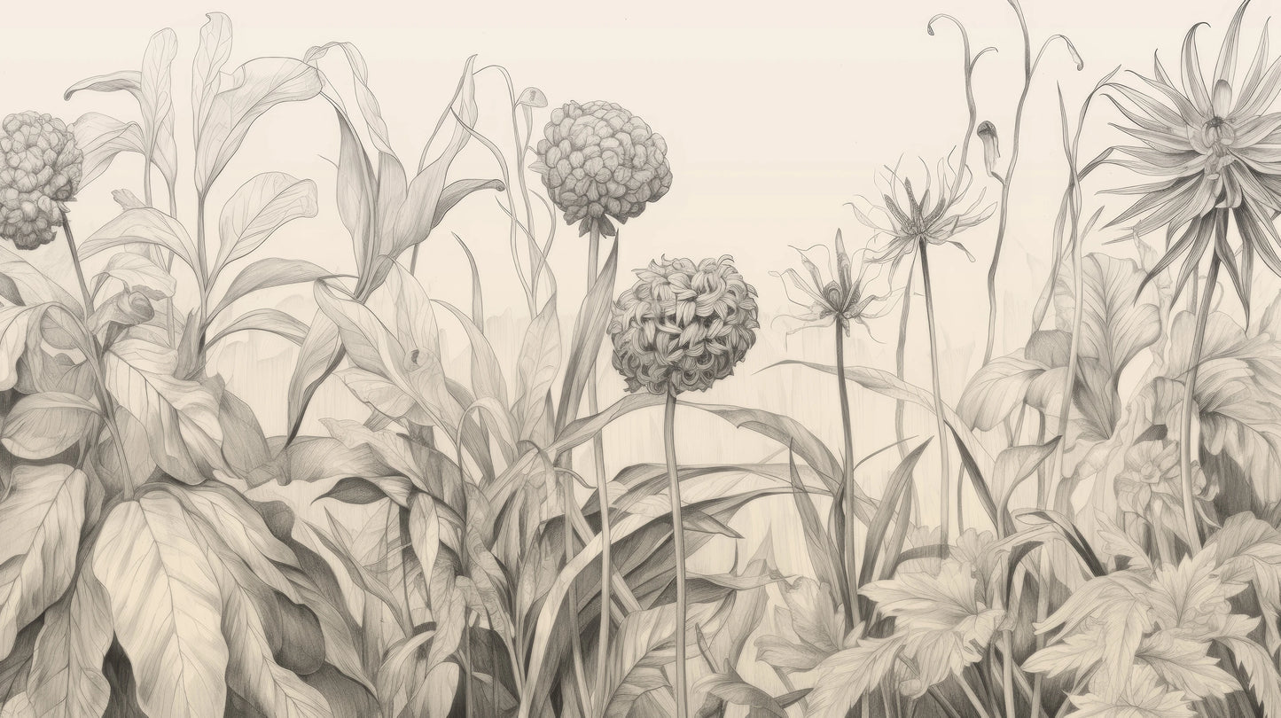 Prezentacja całego wzoru fototapety o nazwie Garden Sketches