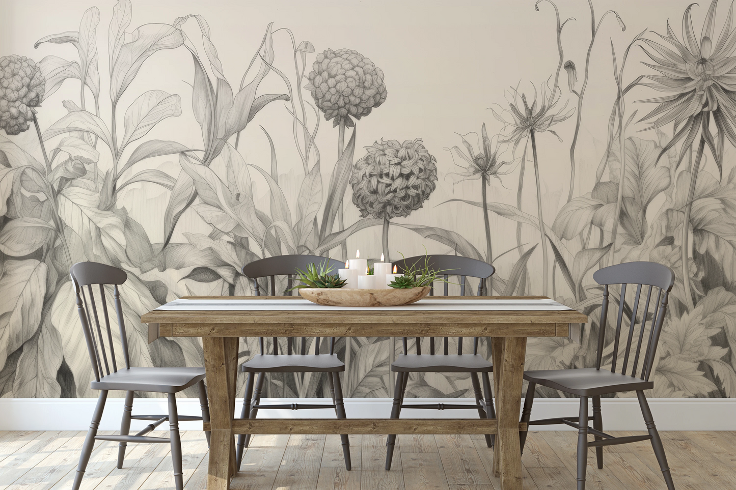 Fototapeta malowana o nazwie Garden Sketches pokazana w aranżacji wnętrza.