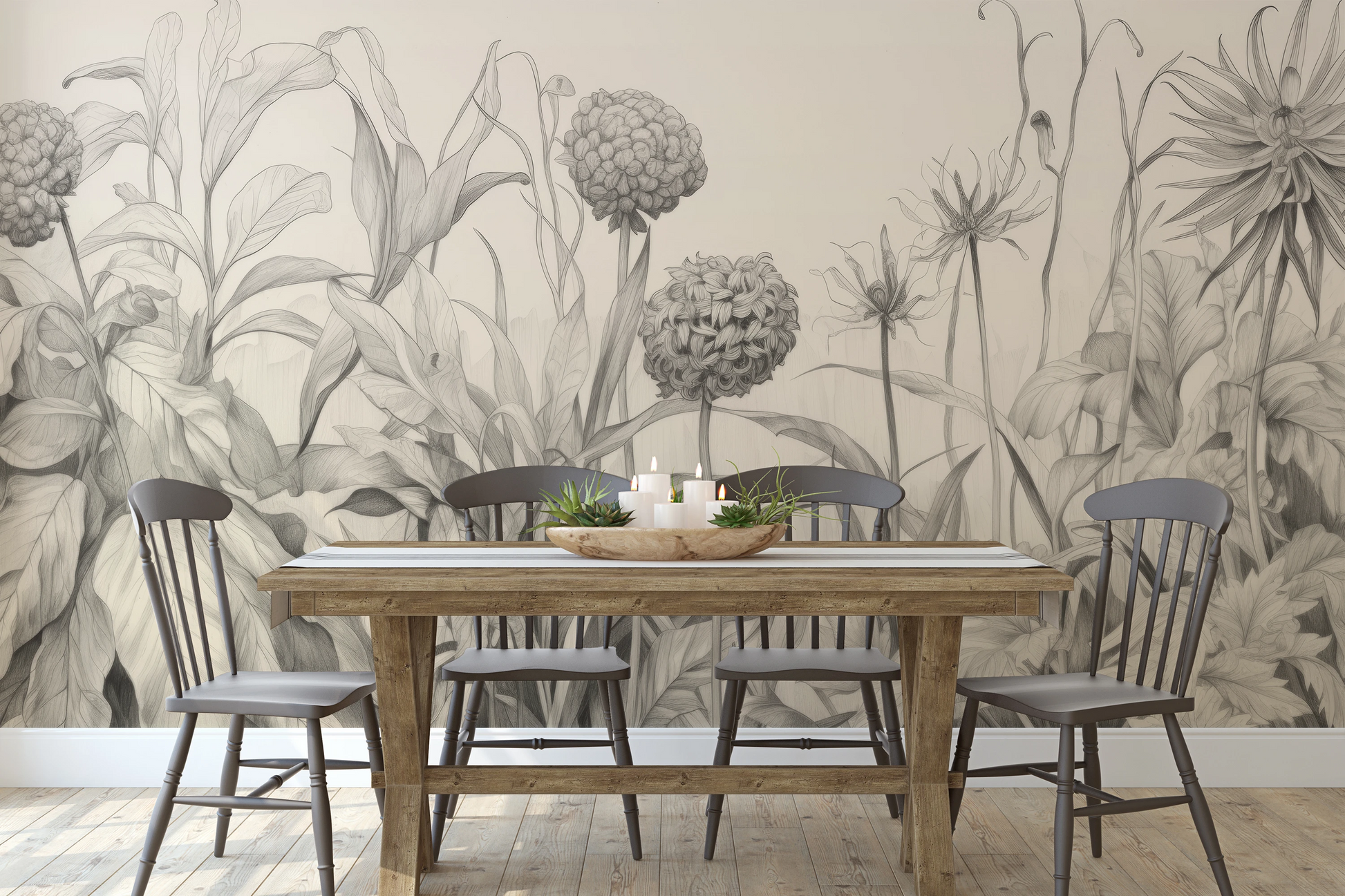 Fototapeta malowana o nazwie Garden Sketches pokazana w aranżacji wnętrza.