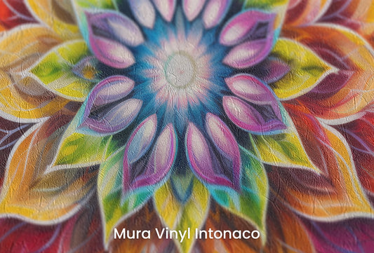Zbliżenie na artystyczną fototapetę o nazwie Vibrant Spirit na podłożu Mura Vinyl Intonaco - struktura tartego tynku.