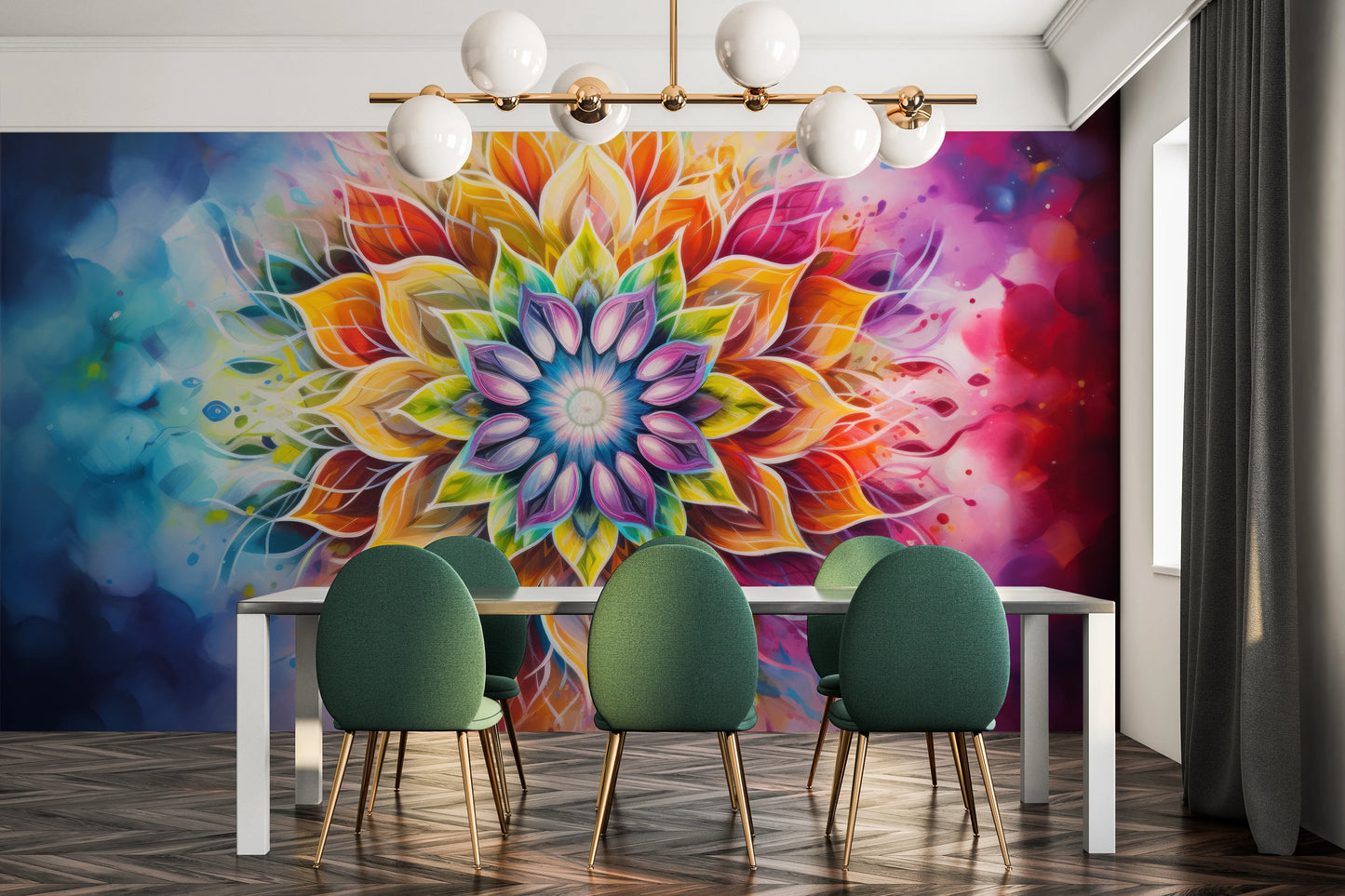 Fototapeta artystyczna o nazwie Vibrant Spirit pokazana w aranżacji wnętrza.