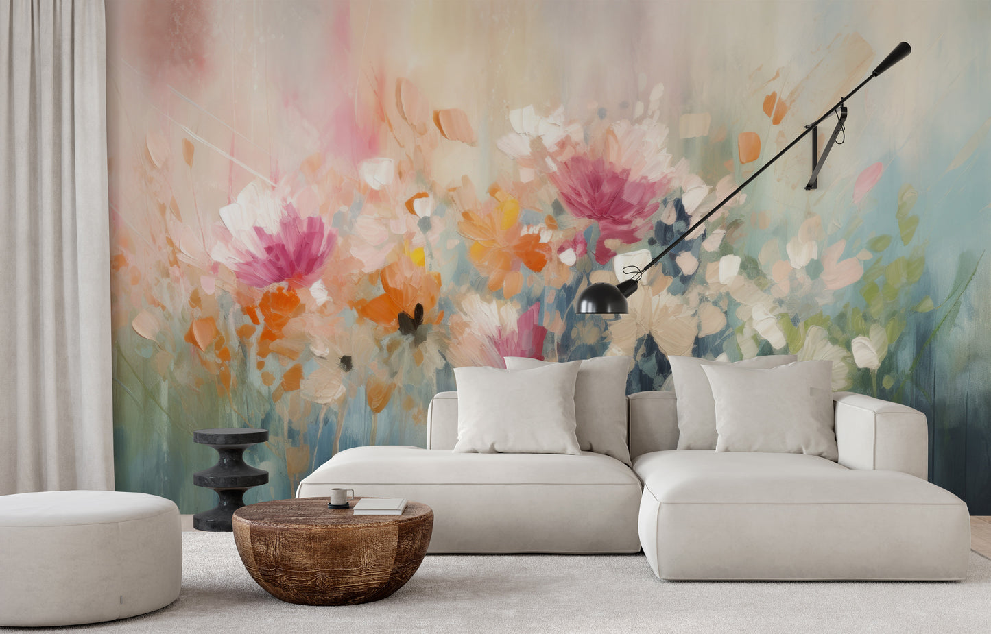 Fototapeta artystyczna o nazwie Pastel Petal Canvas pokazana w aranżacji wnętrza.