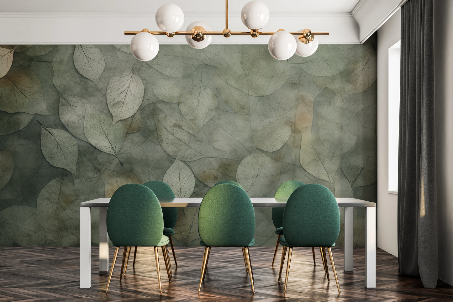 Fototapeta artystyczna o nazwie Ethereal Foliage pokazana w aranżacji wnętrza.