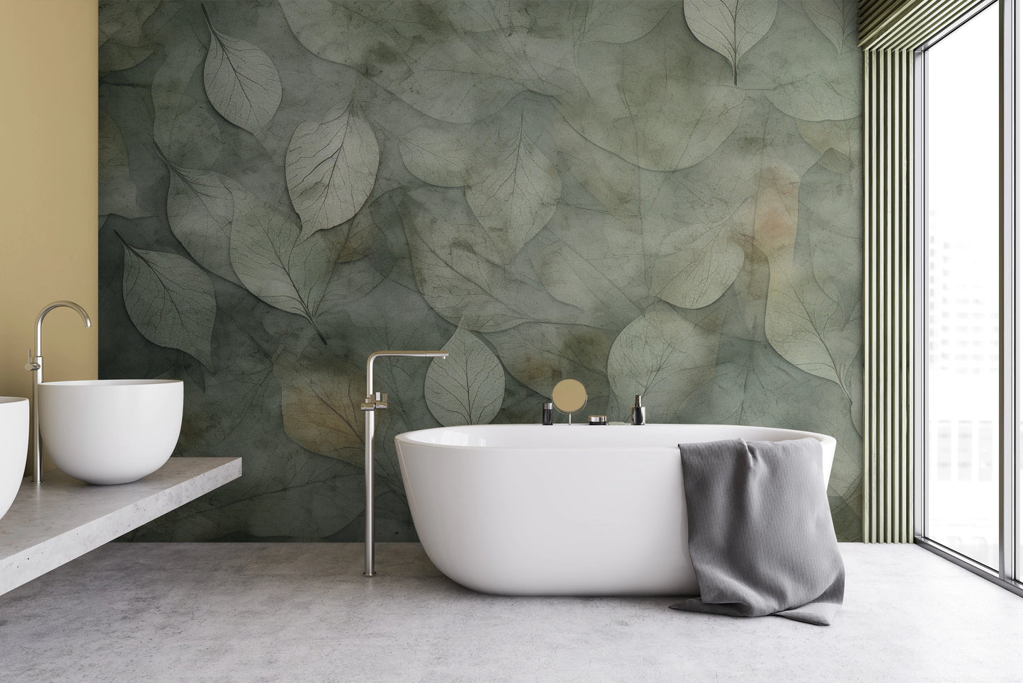 Wzór fototapety o nazwie Ethereal Foliage pokazanej w kontekście pomieszczenia.