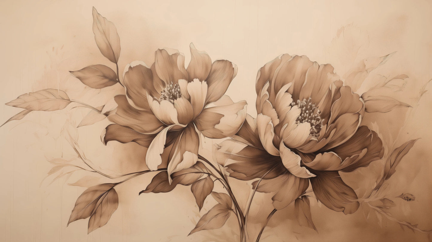 Prezentacja całego wzoru fototapety o nazwie Vintage Rose Sketch