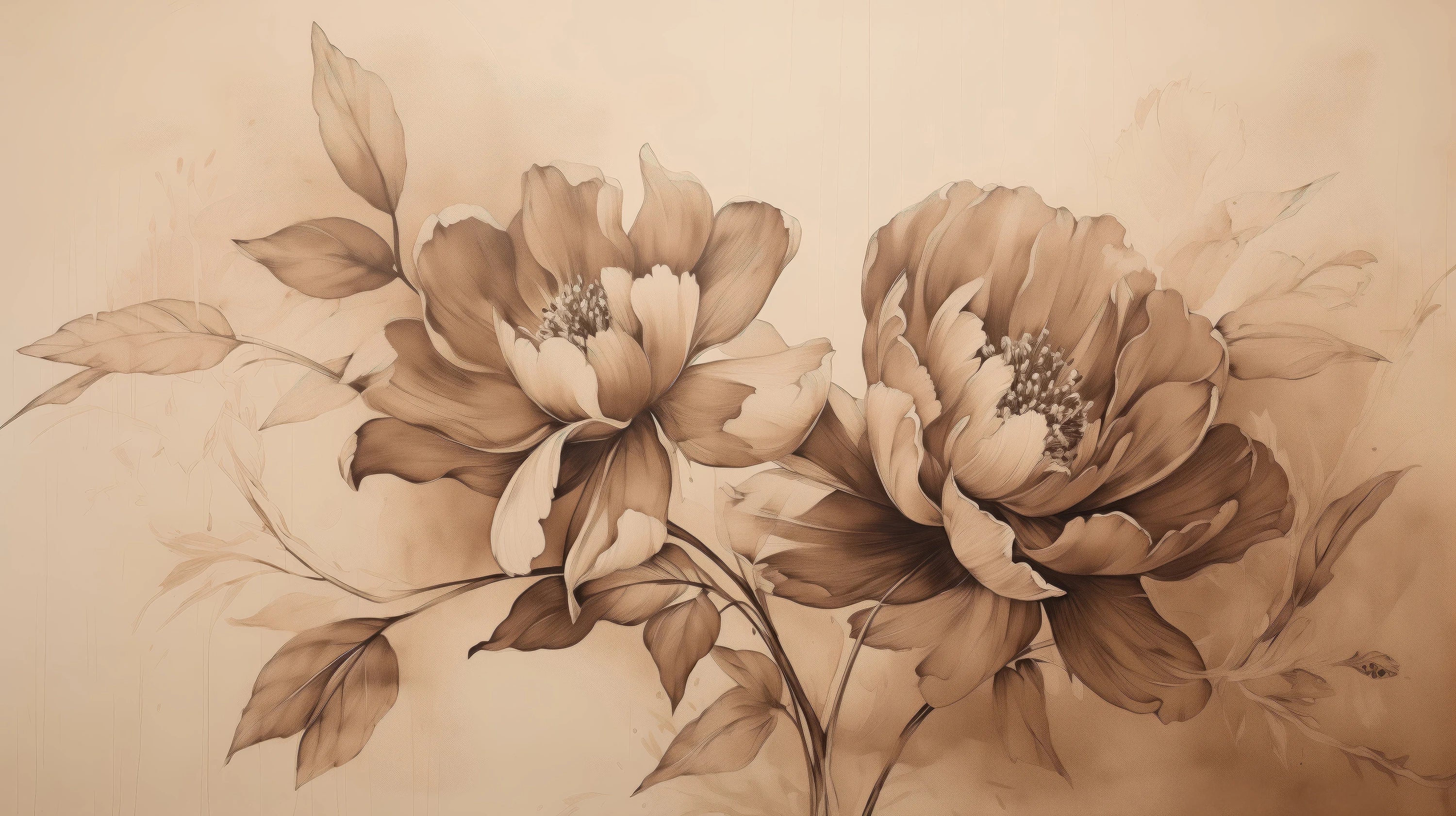 Podgląd wzoru: Prezentacja całego wzoru fototapety o nazwie Vintage Rose Sketch