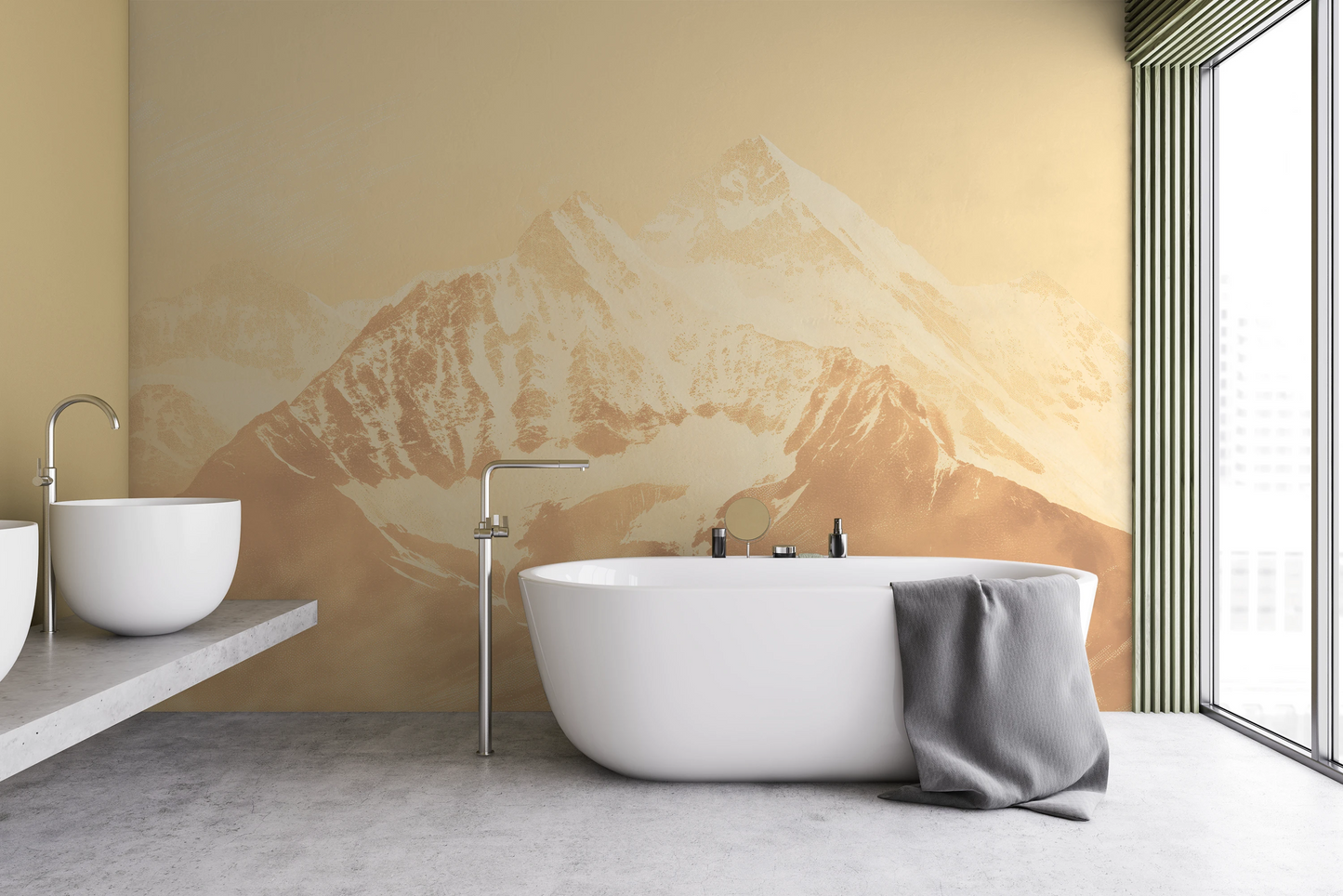 Wzór fototapety artystycznej o nazwie Golden Summit pokazanej w aranżacji wnętrza.