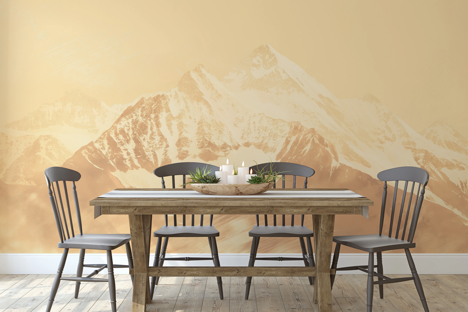 Wzór fototapety o nazwie Golden Summit pokazanej w kontekście pomieszczenia.
