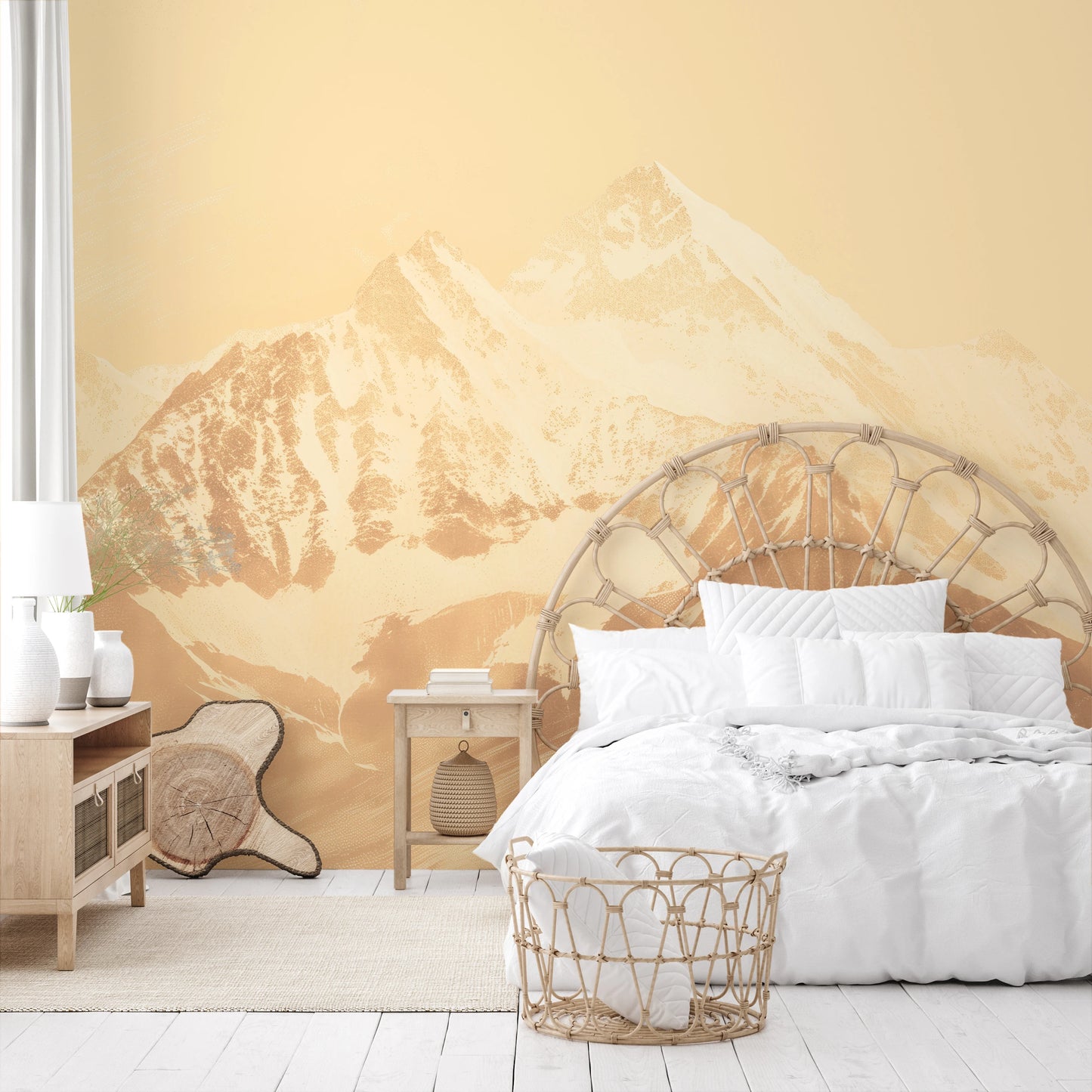 Fototapeta artystyczna o nazwie Golden Summit pokazana w aranżacji wnętrza.