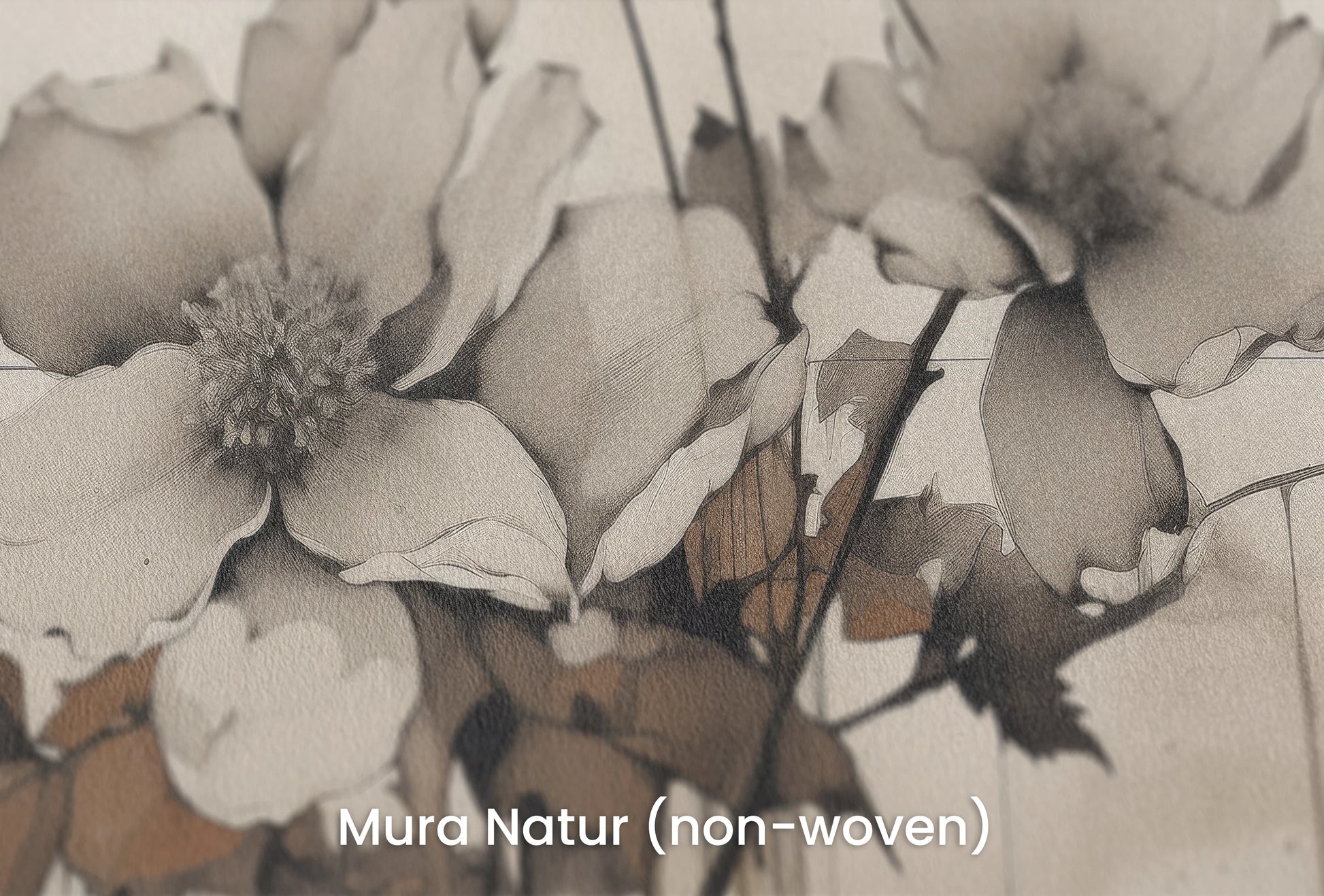 Zbliżenie na artystyczną fototapetę o nazwie Monochrome Anemones na podłożu Mura Natur (non-woven) - naturalne i ekologiczne podłoże.